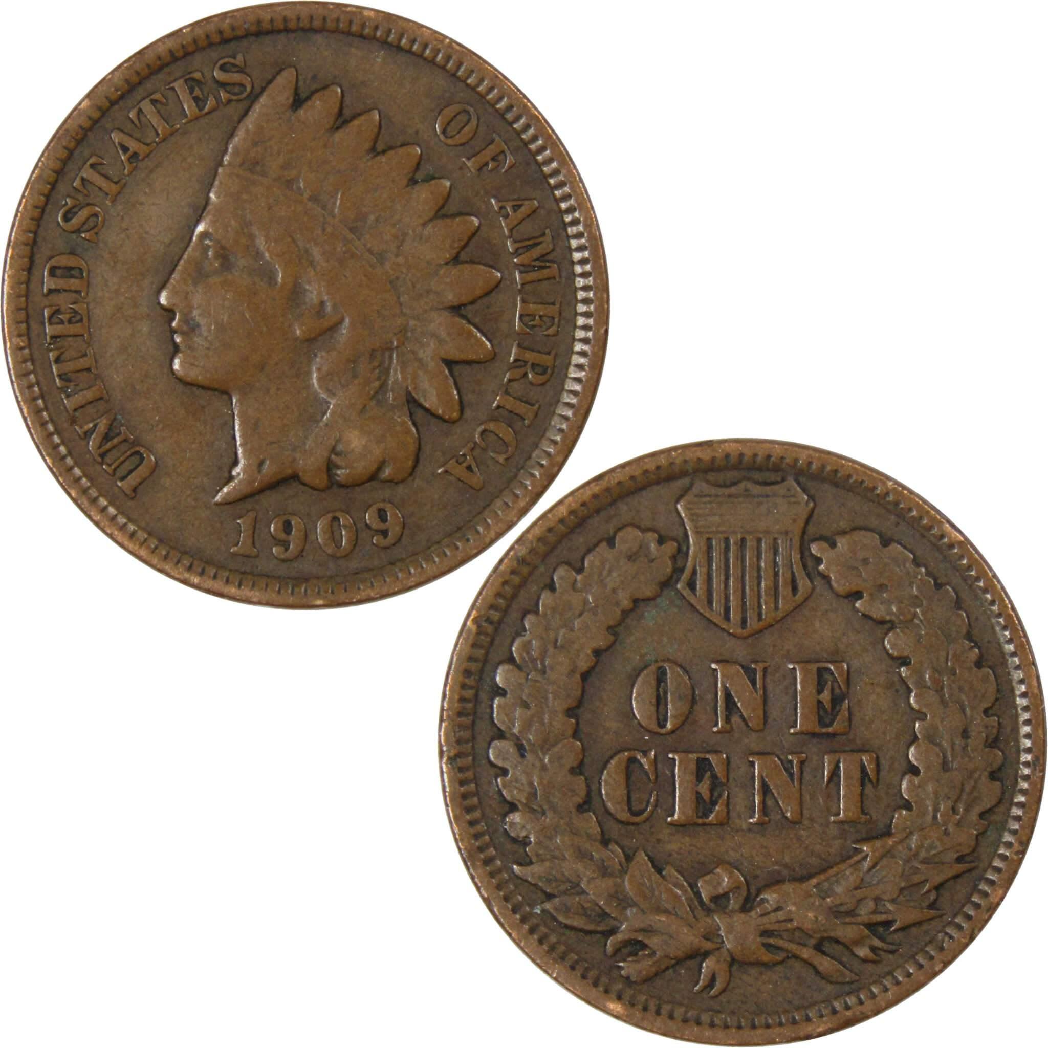 1909 Indian Head Cent F Fine Bronze Penny 1c Coin Collectible