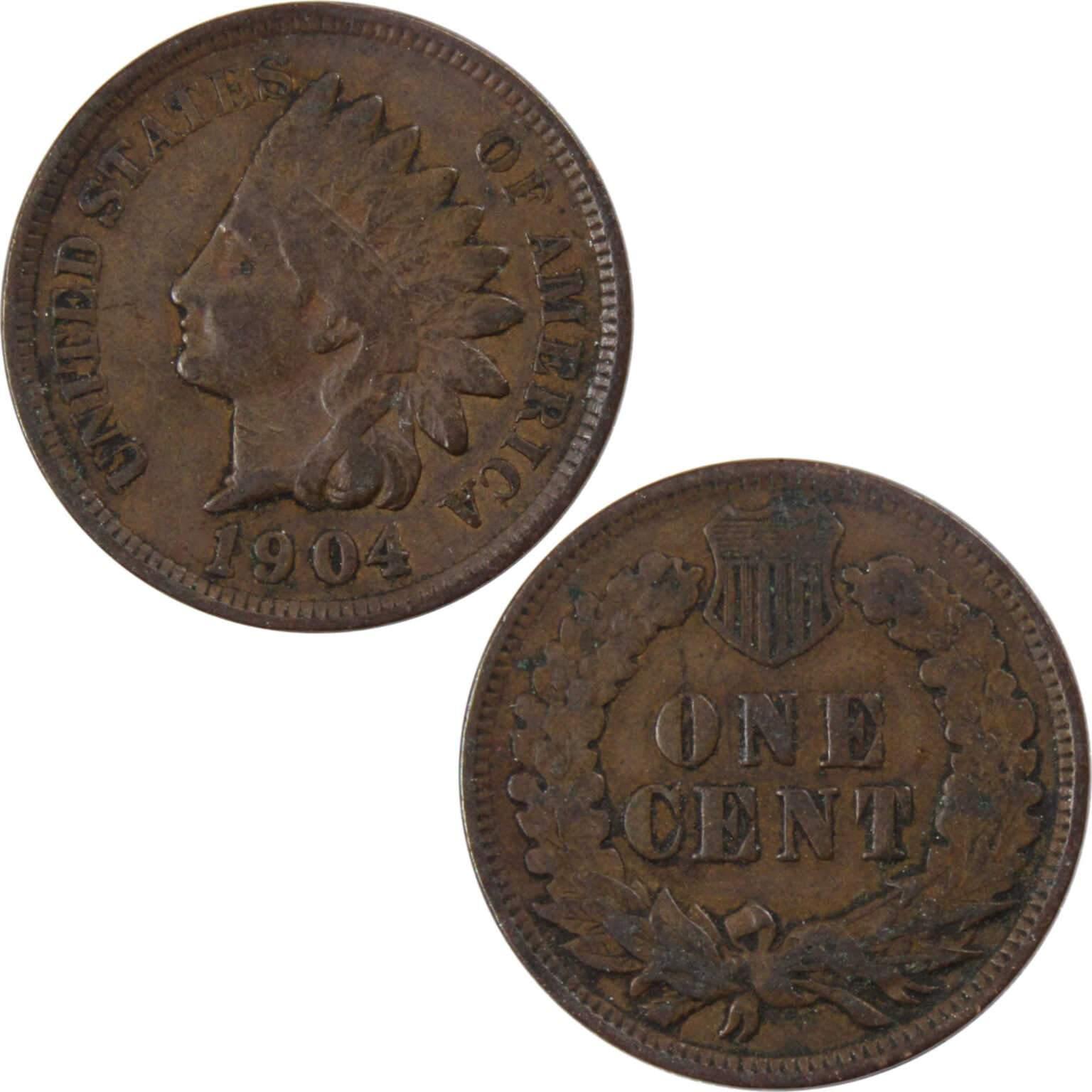 1904 Indian Head Cent F Fine Bronze Penny 1c Coin Collectible