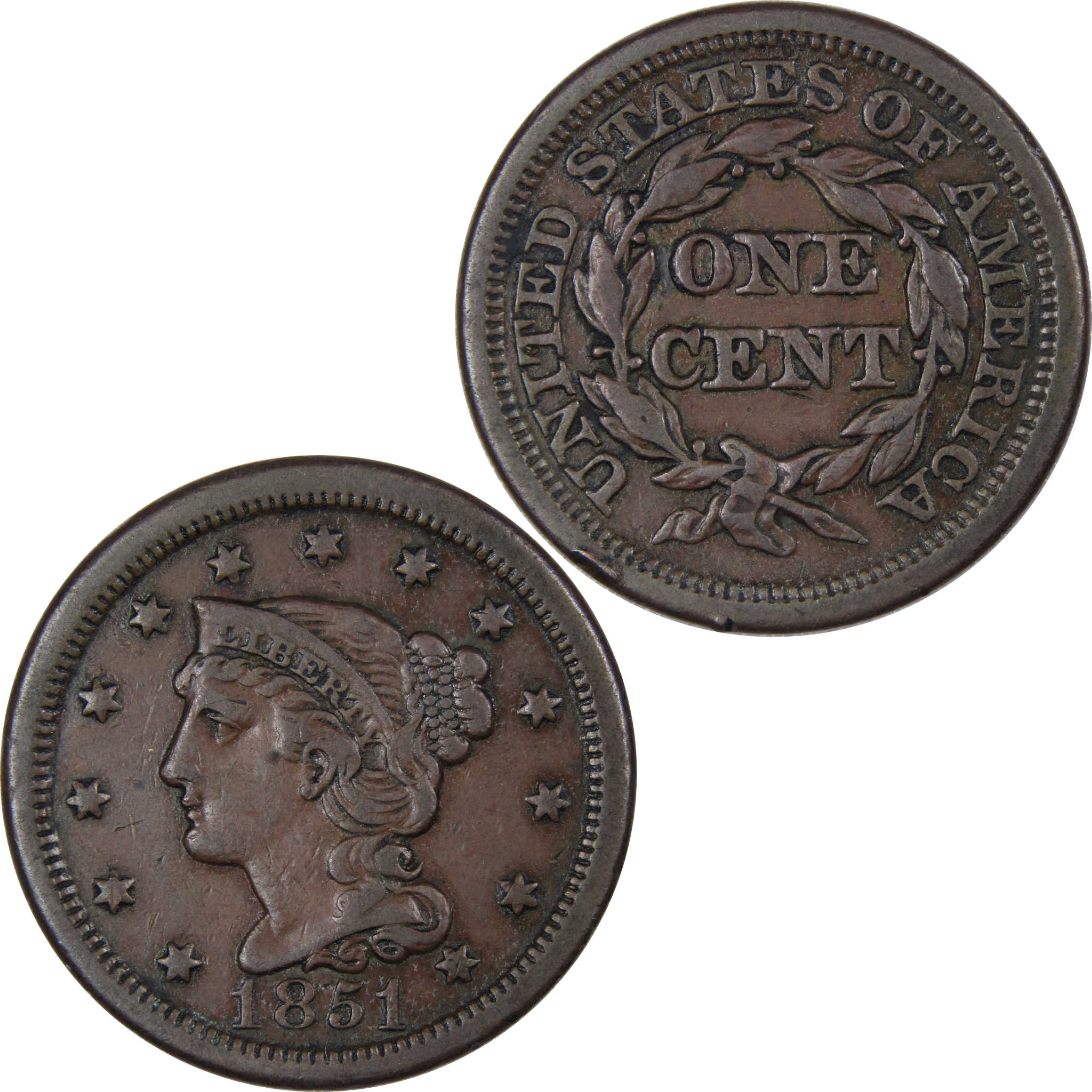 1851 Braided Hair Large Cent VF Very Fine Copper Penny 1c SKU:IPC7690