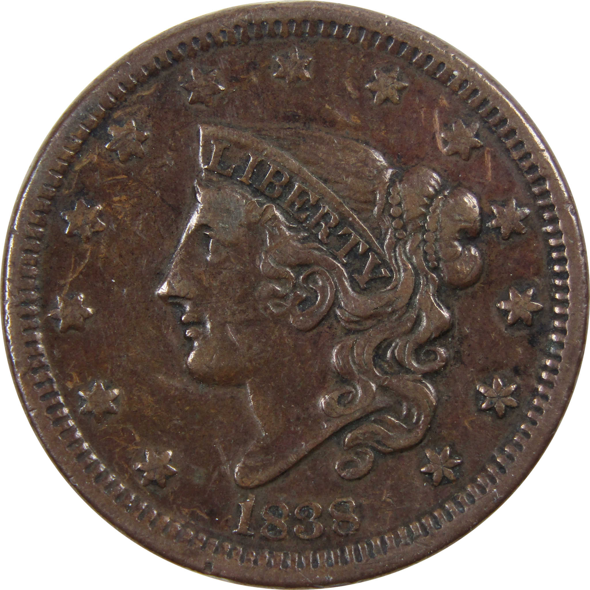 1838 Coronet Head Large Cent XF Extremely Fine Copper Penny SKU:I3514