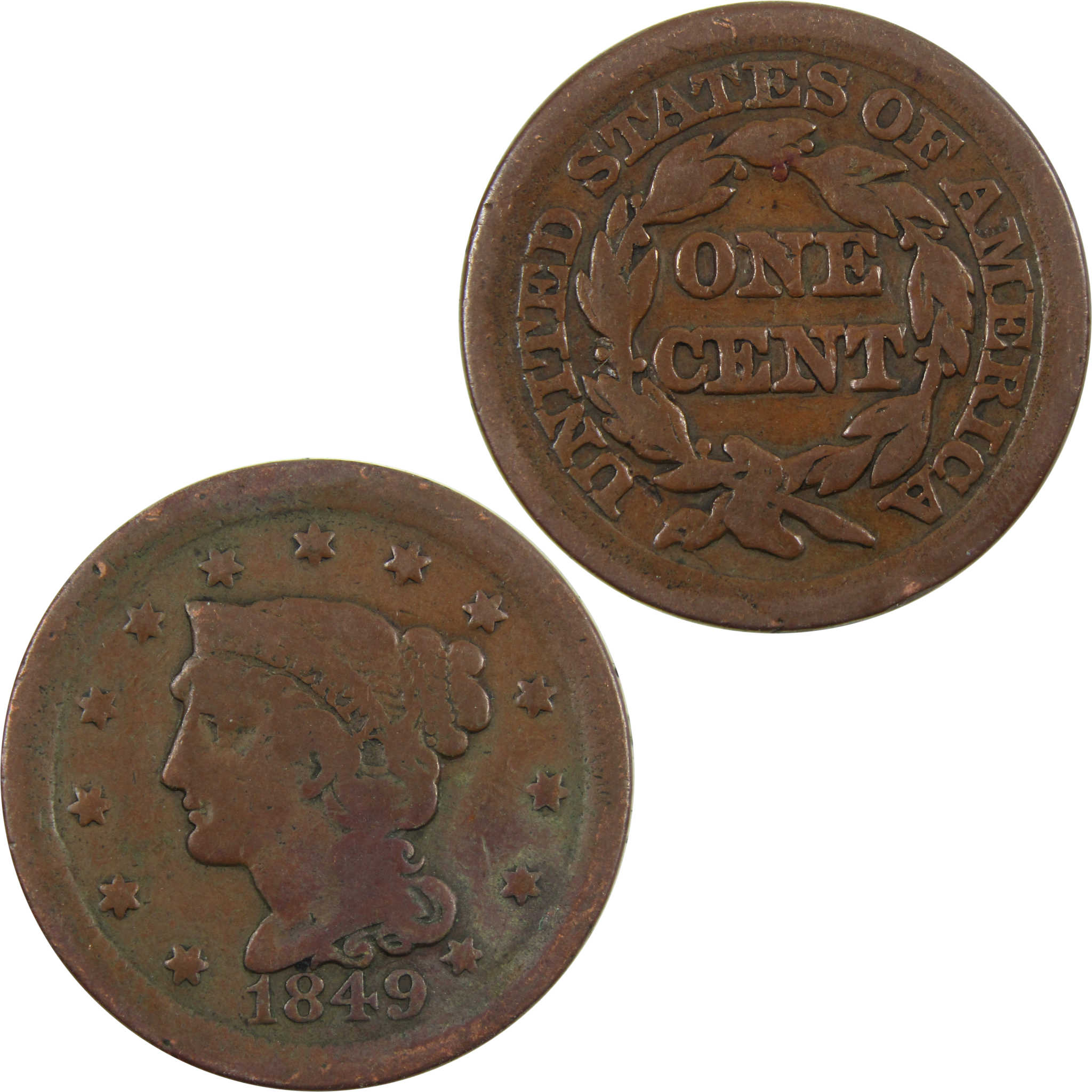 1849 Braided Hair Large Cent AG About Good Copper Penny SKU:I4681