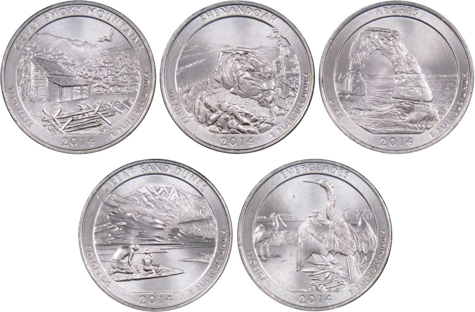 2014 P National Park Quarter 5 Coin Set Uncirculated Mint State 25c Collectible