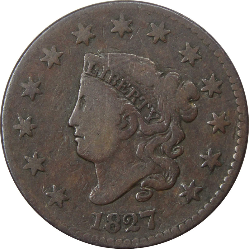 1827 Coronet Head Large Cent F Fine Copper Penny 1c US Type Coin Collectible - Profile Coins & Collectibles 