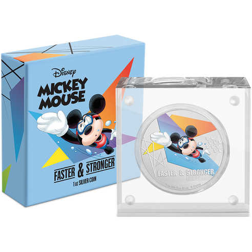Disney Mickey Mouse Faster & Stronger 1 oz .999 Silver $2 Proof 2020 Niue COA