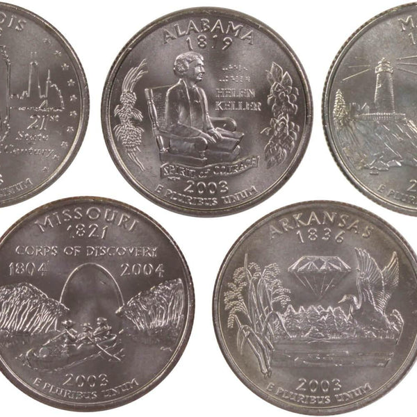 2003 P State Quarter 5 Coin Set BU Uncirculated Mint State 25c