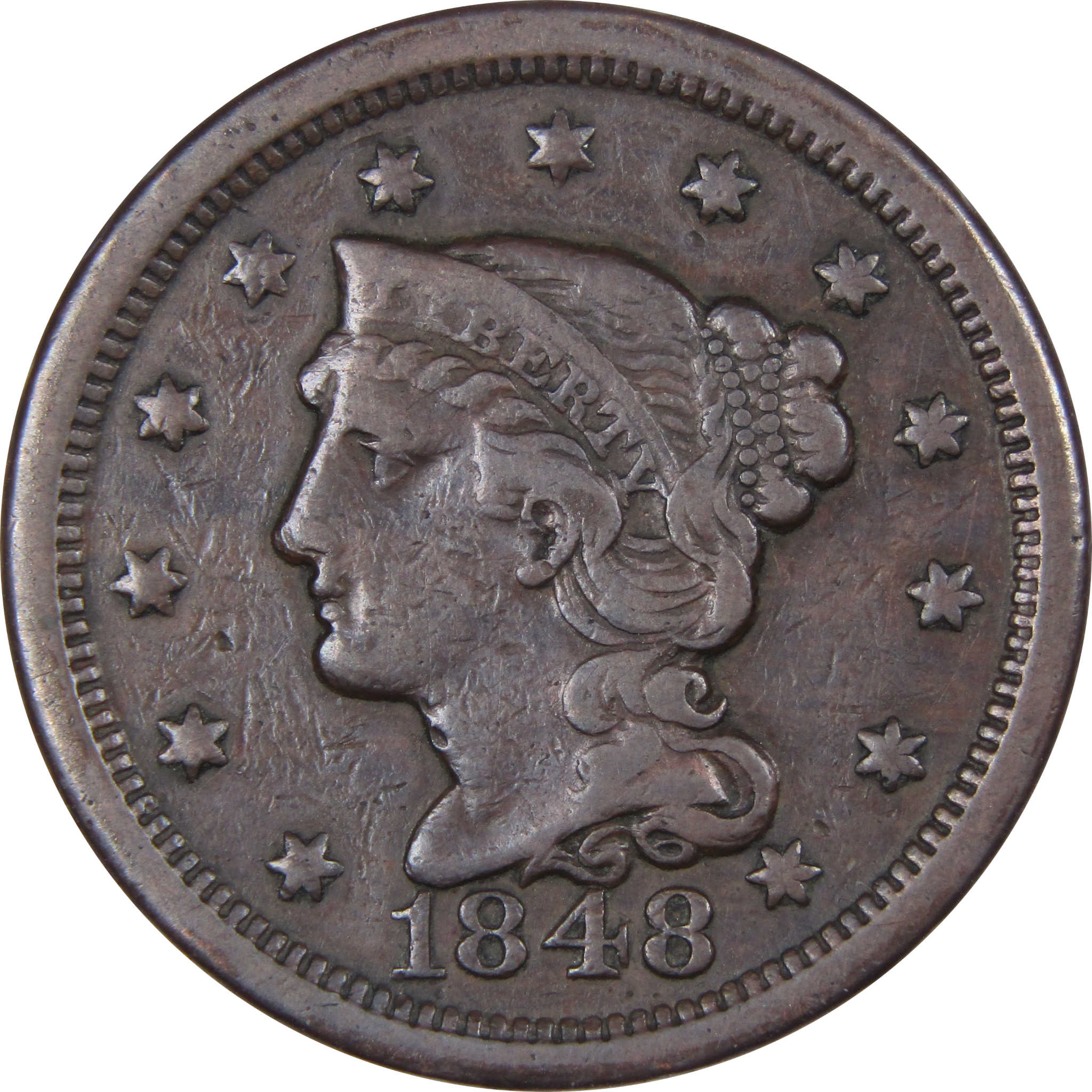 1848 Braided Hair Large Cent VF Very Fine Copper Penny 1c SKU:IPC8062