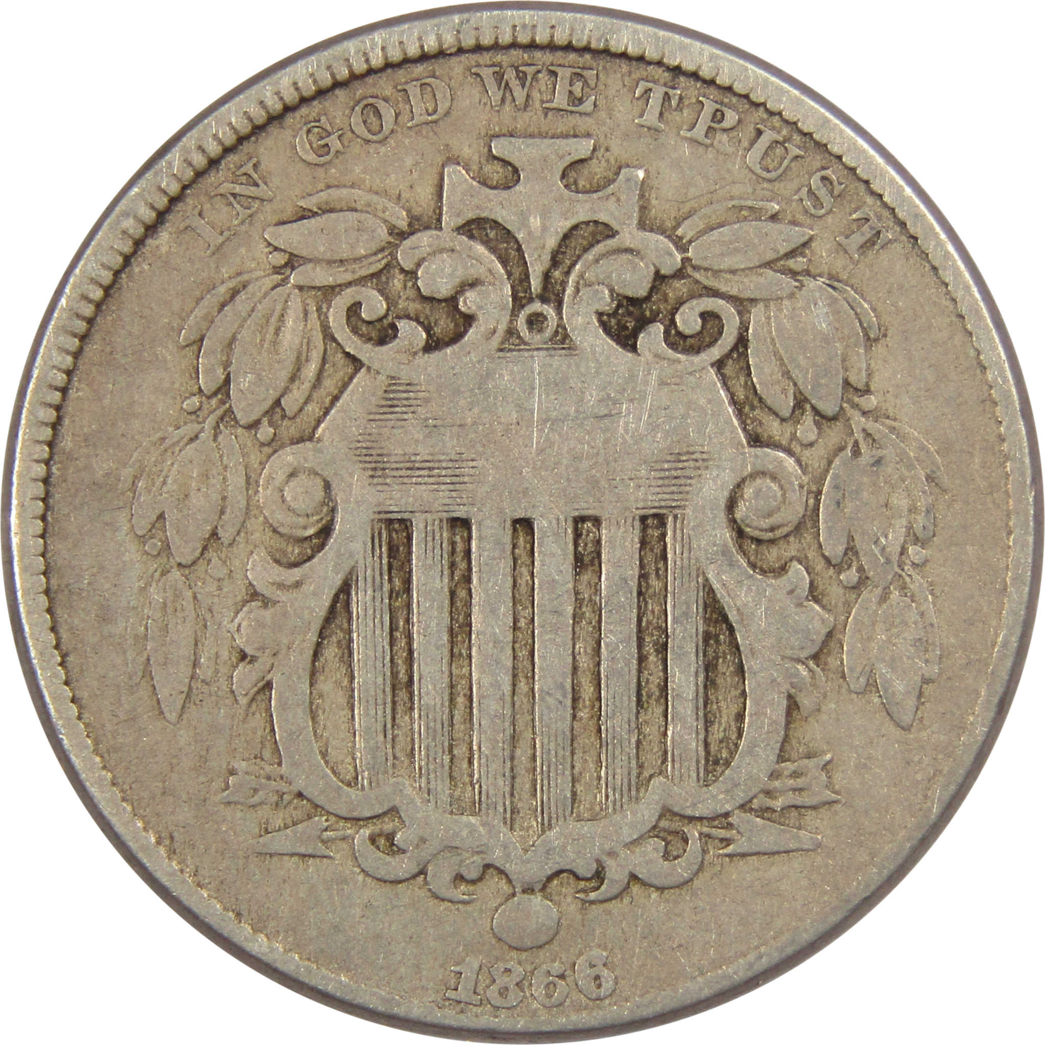 1866 Shield Nickel 5 Cent Piece VG Very Good 5c Type Coin SKU:IPC7714