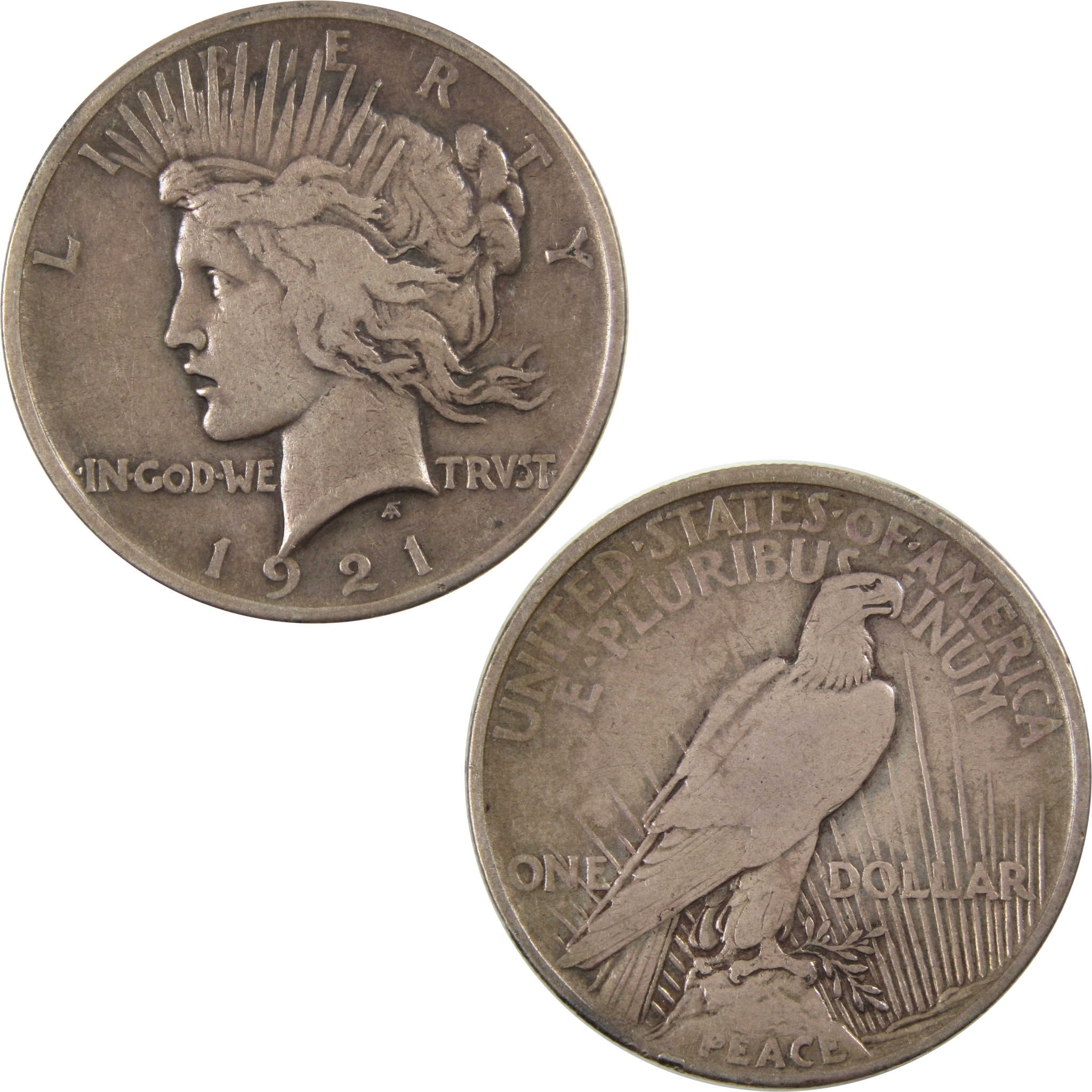1921 High Relief Peace Dollar F Fine 90% Silver $1 Coin SKU:I4598