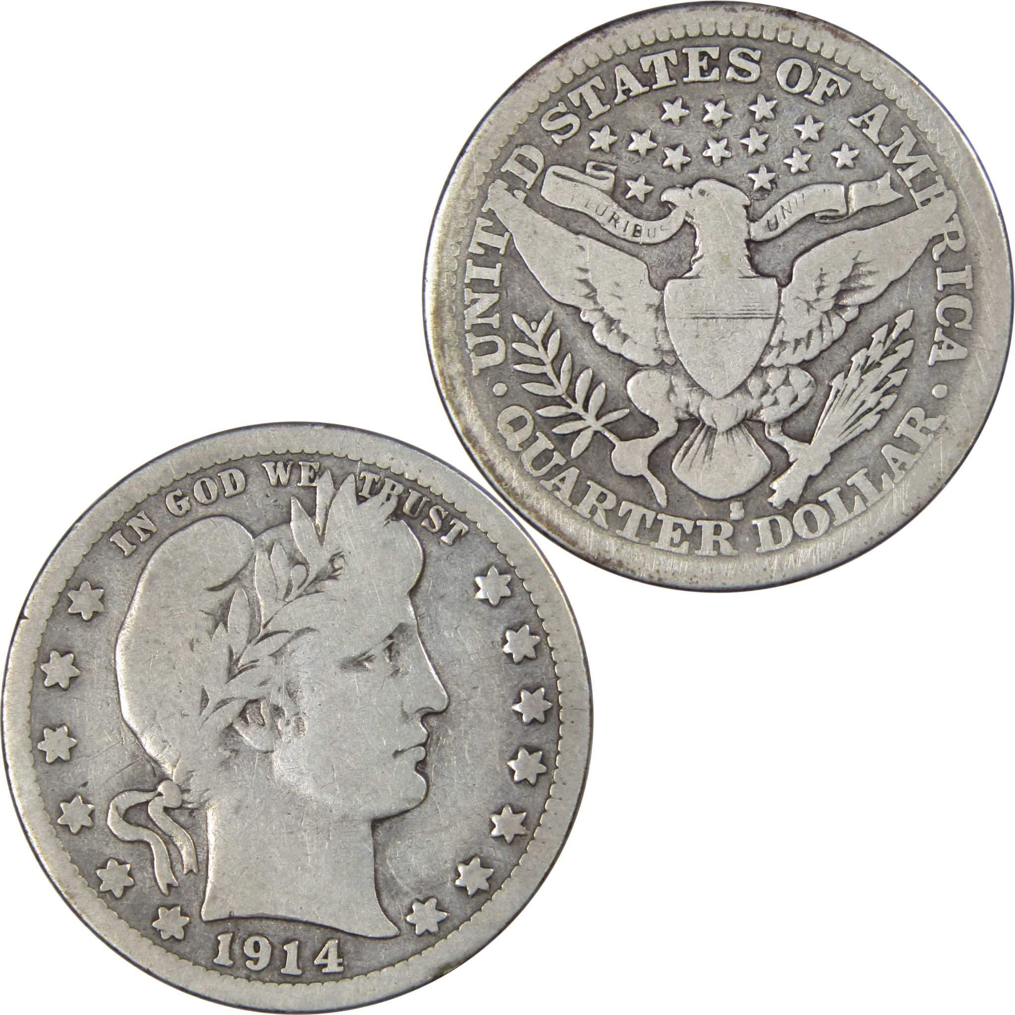 1914 S Barber Quarter VG Very Good 90% Silver 25c SKU:IPC2248