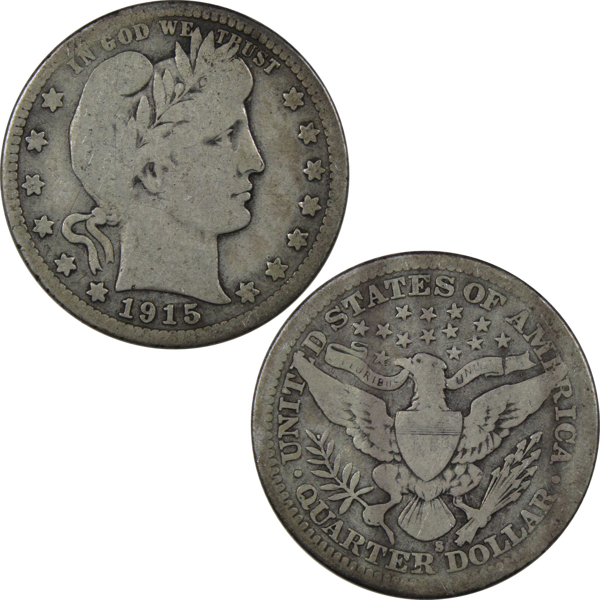 1915 S Barber Quarter VG Very Good 90% Silver 25c SKU:IPC5987