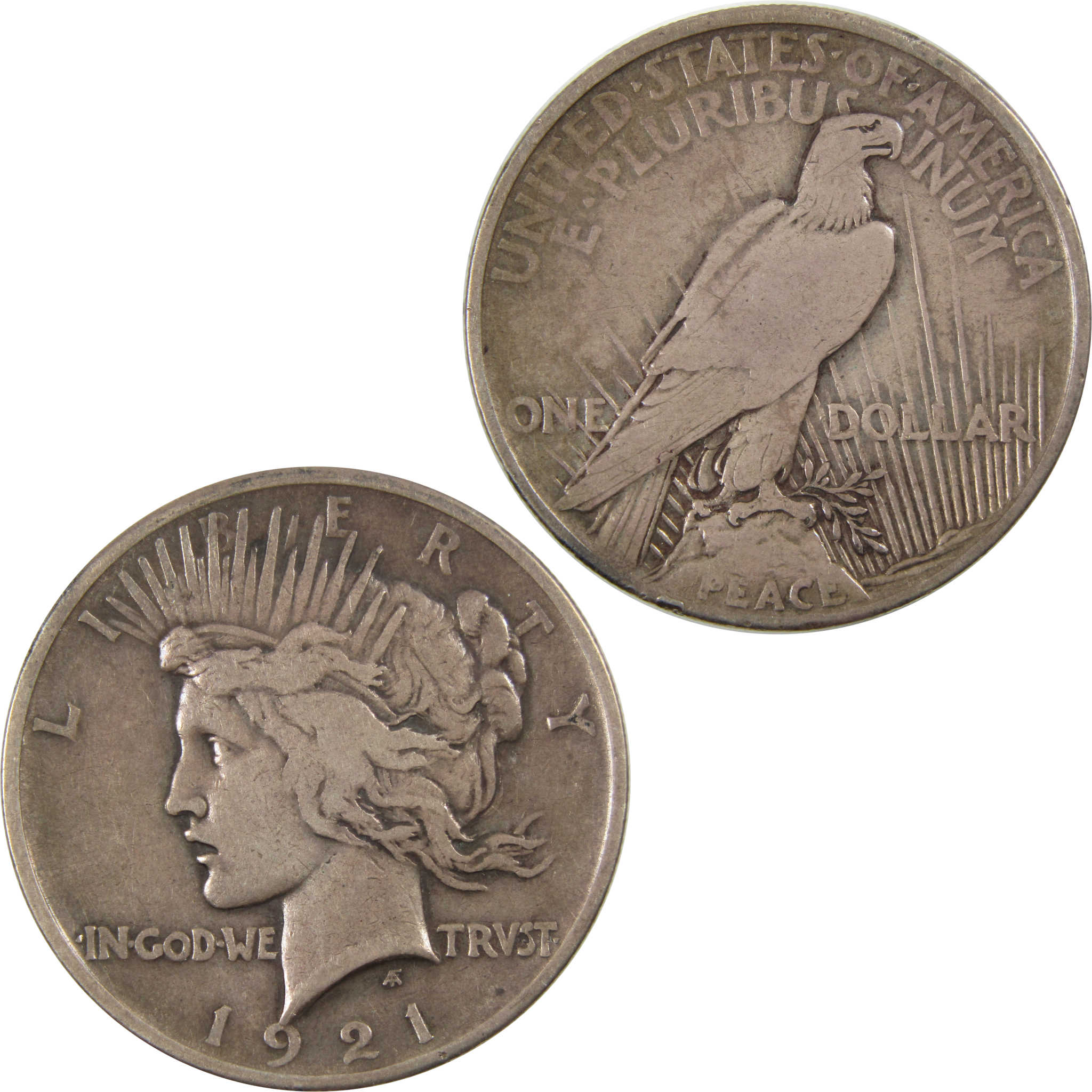 1921 High Relief Peace Dollar F Fine 90% Silver $1 Coin SKU:I4598