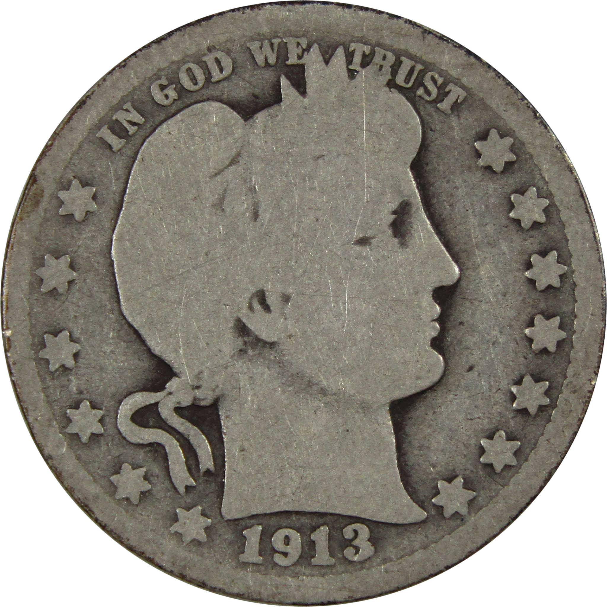 1913 Barber Quarter AG About Good 90% Silver 25c Coin SKU:I7153