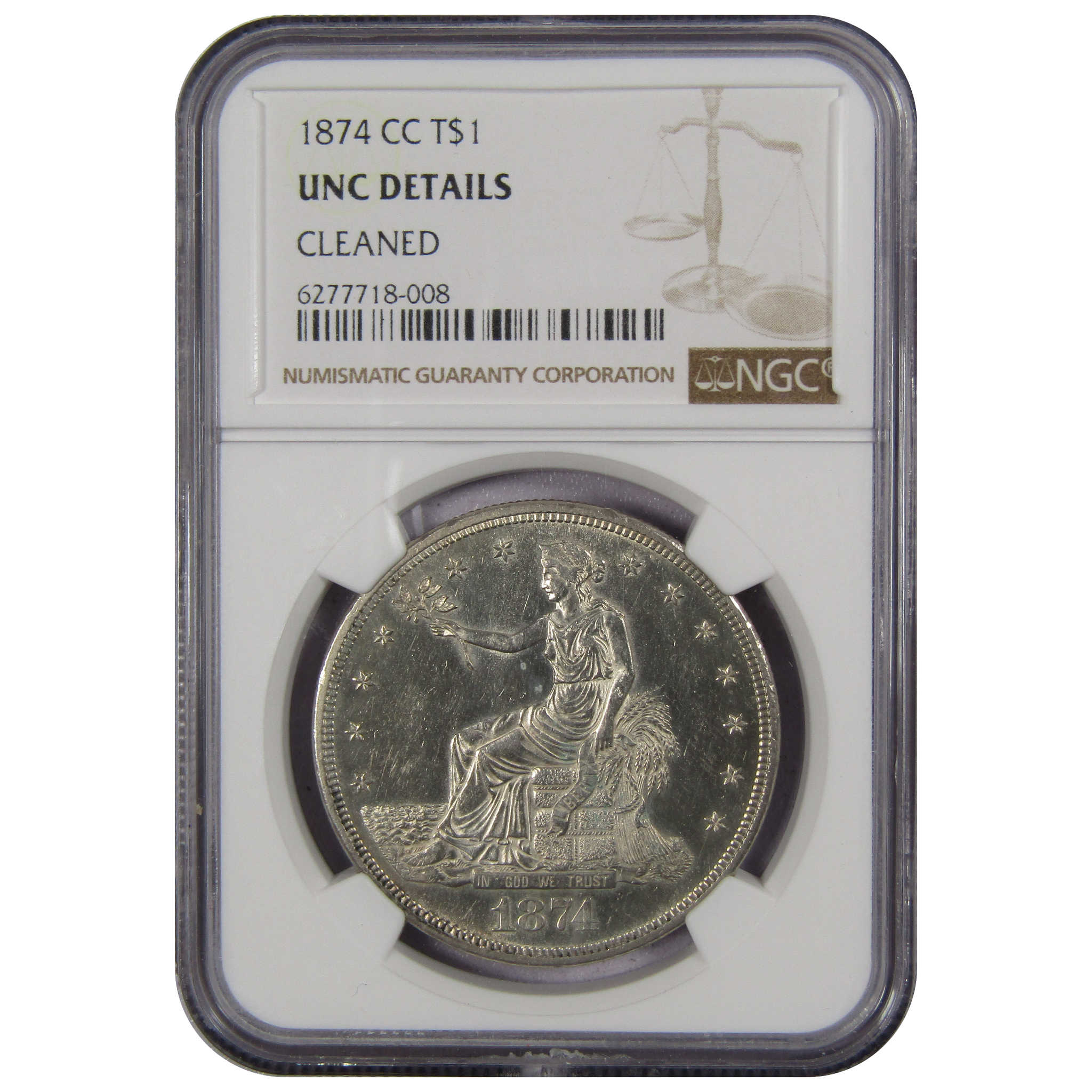 1874 CC Trade Dollar Uncirculated Details NGC 90% Silver SKU:IPC7028