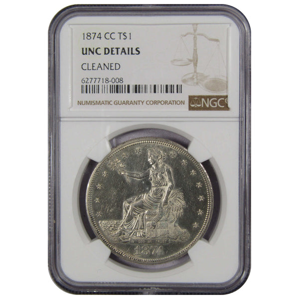 1874 CC Trade Dollar Uncirculated Details NGC 90% Silver $1 US Type Coin-Profile Coins &amp; Collectibles