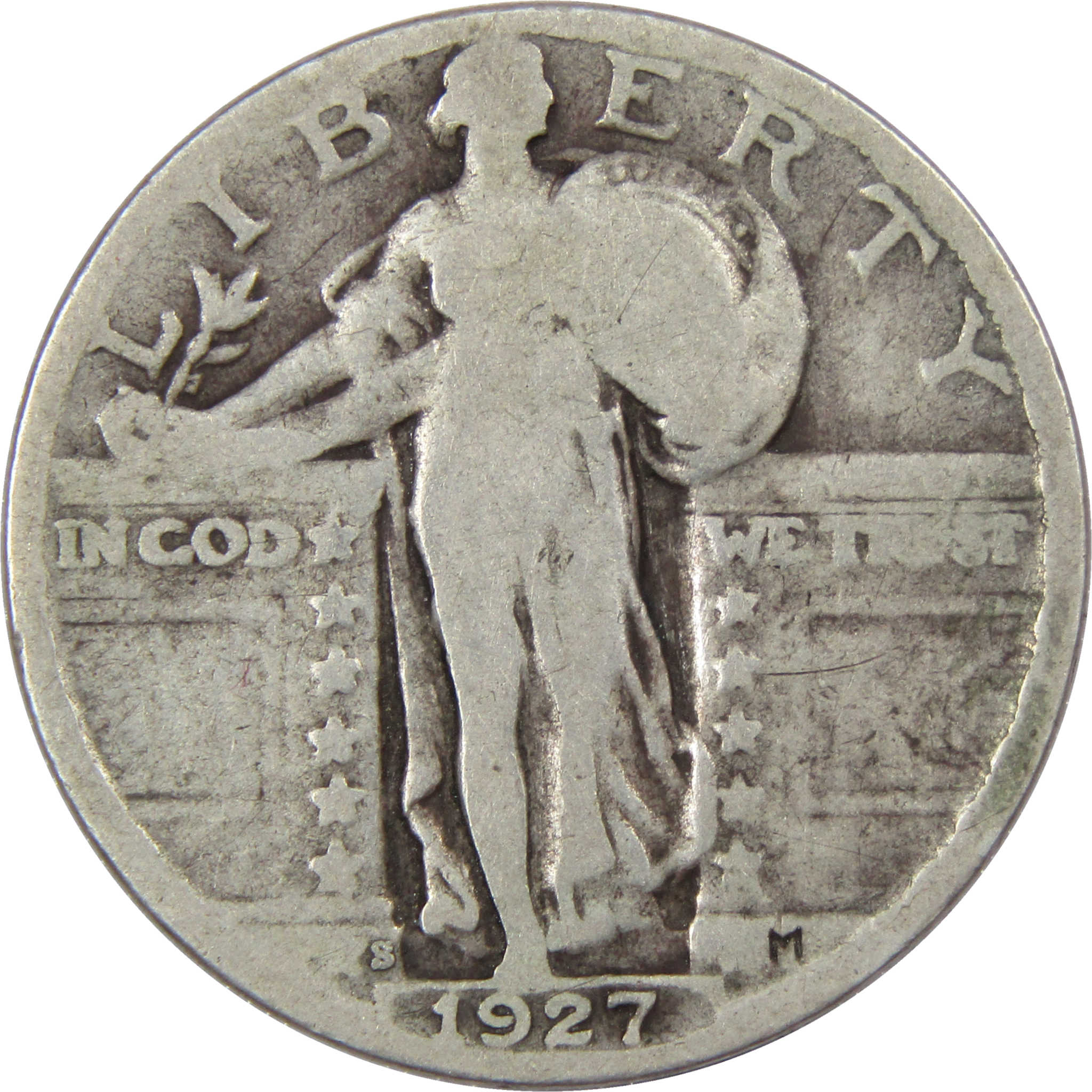 1927 S Standing Liberty Quarter G Good 90% Silver 25c SKU:I720