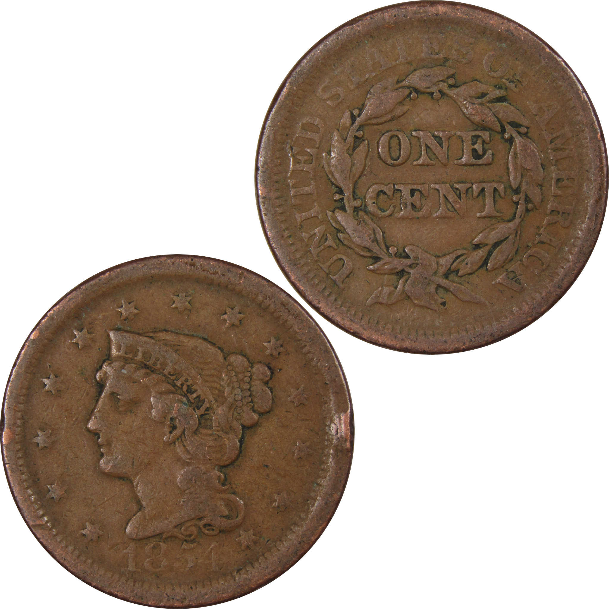 1854 Braided Hair Large Cent AG About Good Copper Penny SKU:IPC9039