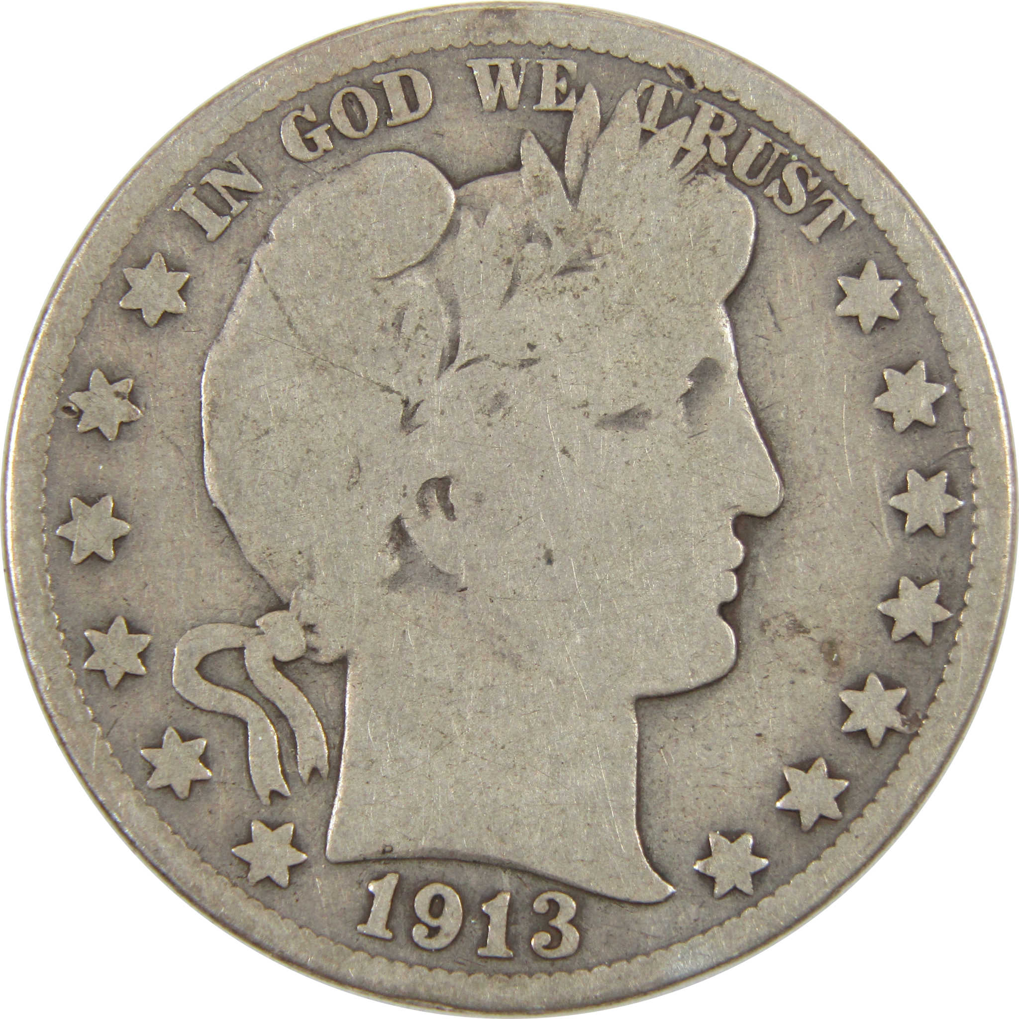 1913 Barber Half Dollar G Good 90% Silver 50c Coin SKU:I7562