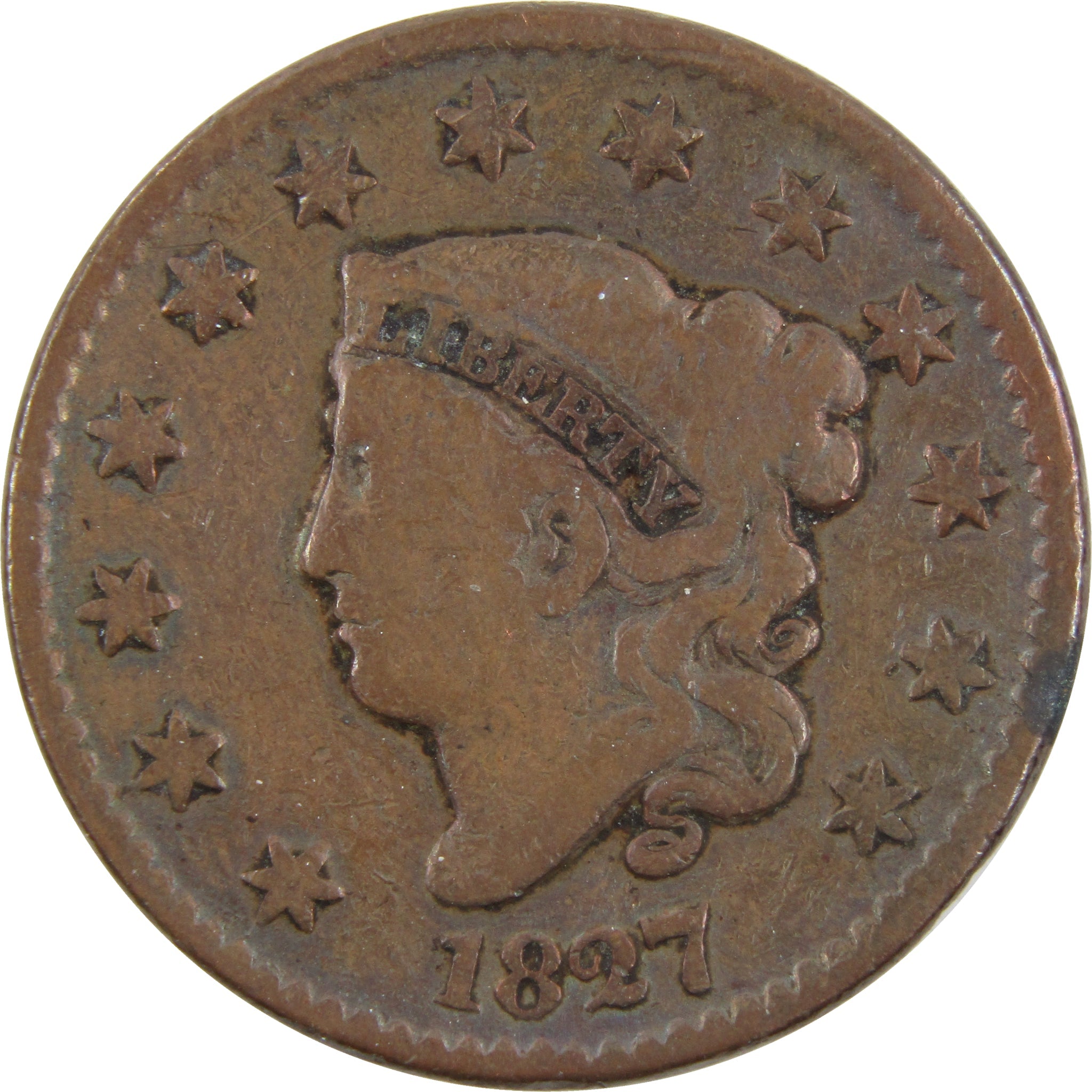 1827 Coronet Head Large Cent VG Very Good Copper Penny Coin SKU:I2586