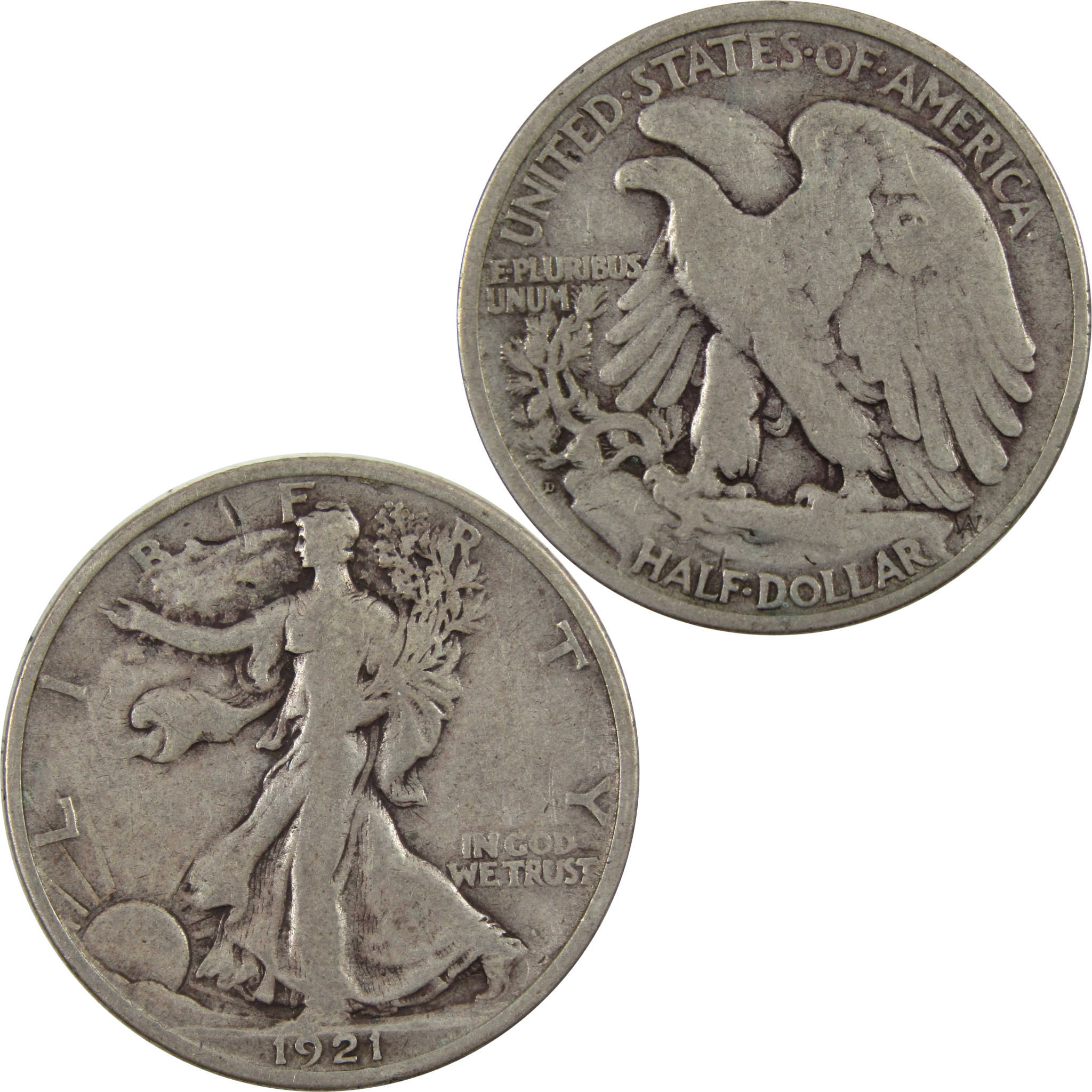 1921 D Liberty Walking Half Dollar F Fine 90% Silver SKU:I4725