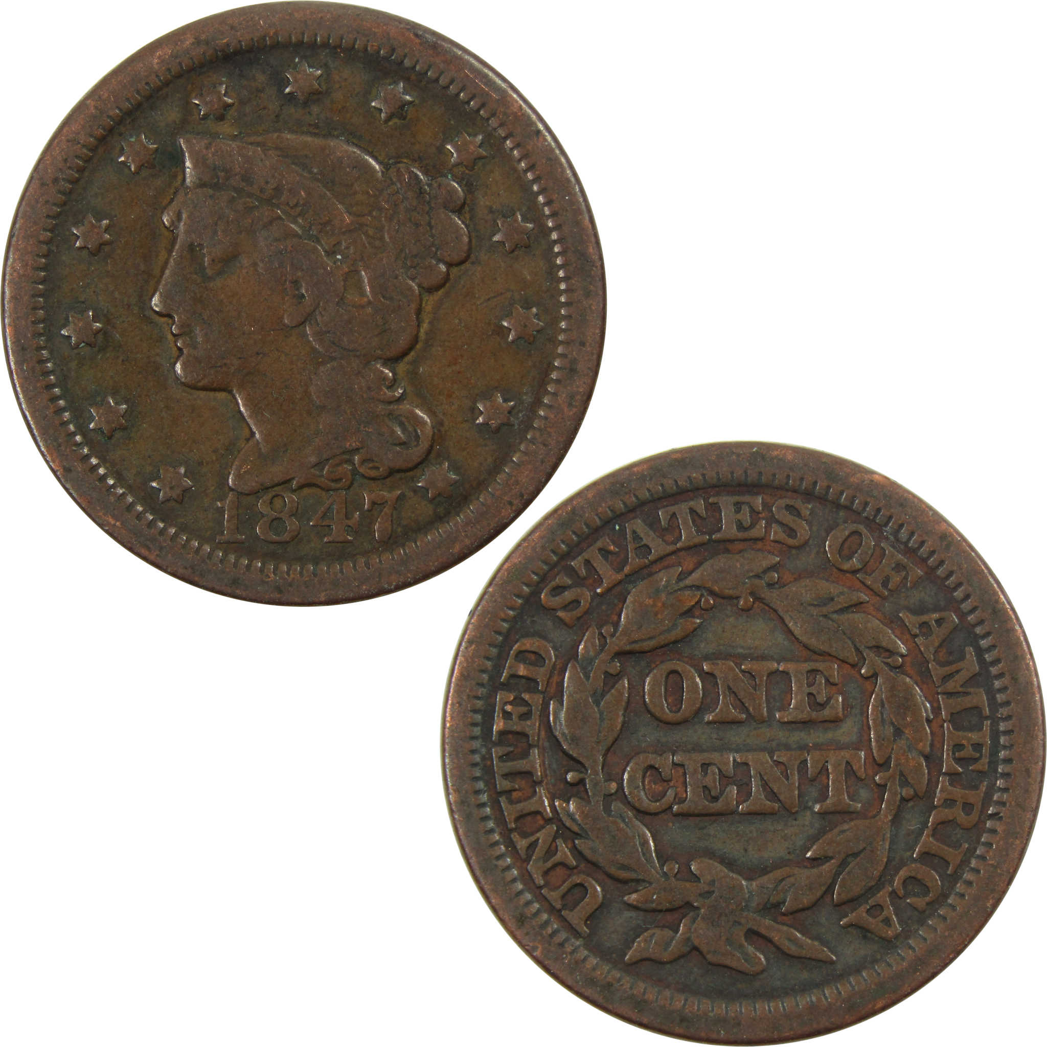 1847 Braided Hair Large Cent AG About Good Copper Penny SKU:I4677