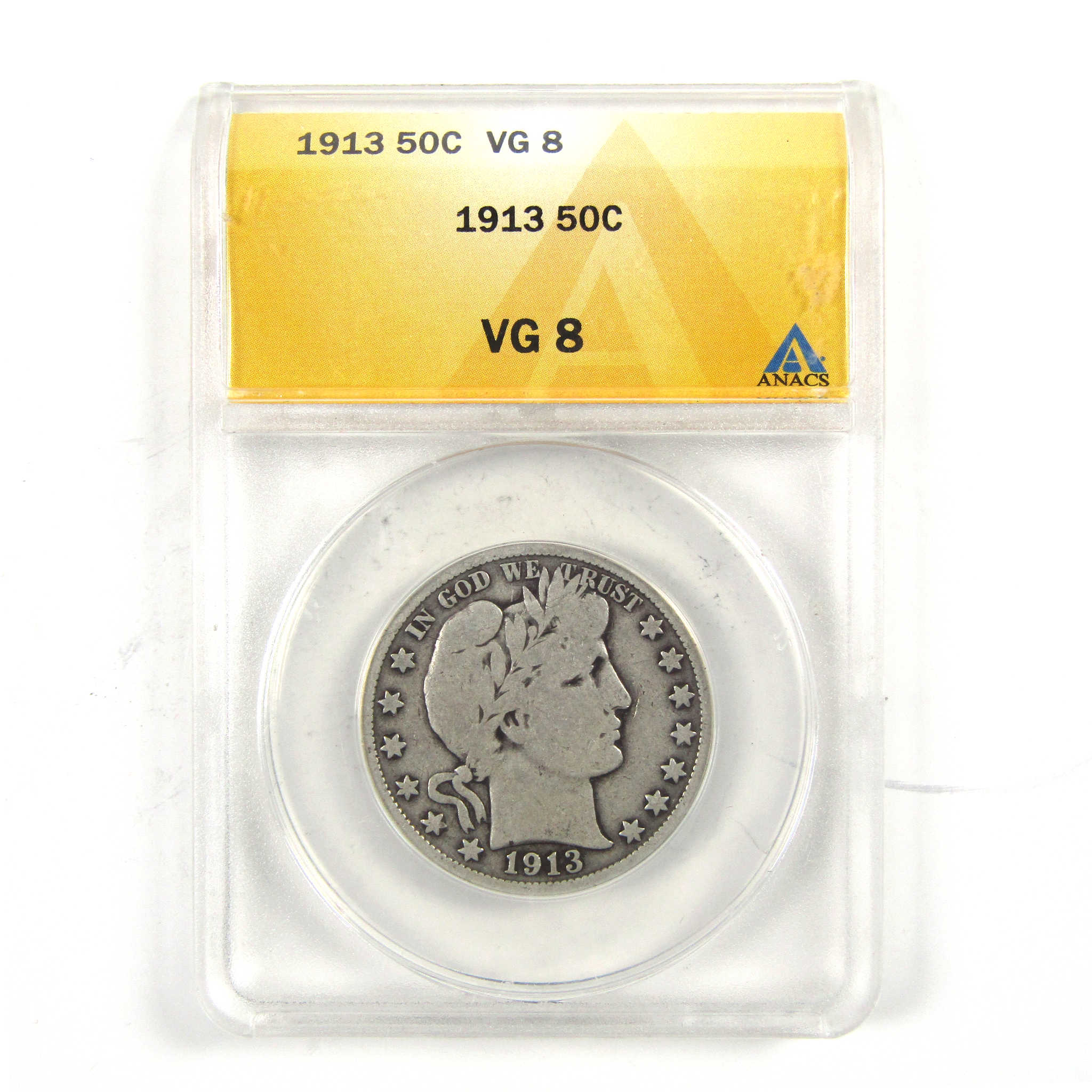 1913 Barber Half Dollar VG 8 ANACS 90% Silver 50c Coin SKU:I4634