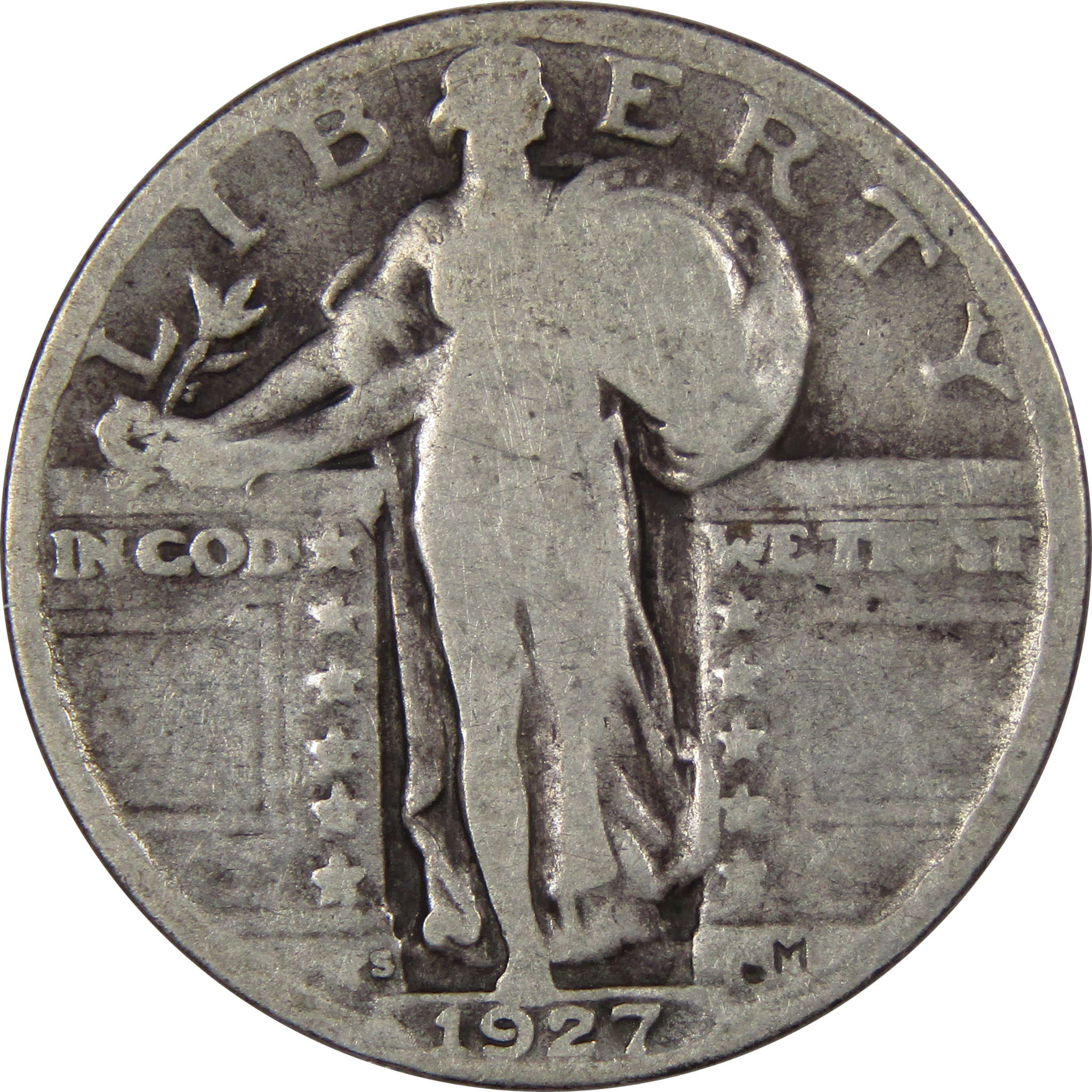 1927 S Standing Liberty Quarter G Good 90% Silver 25c Coin SKU:IPC9126