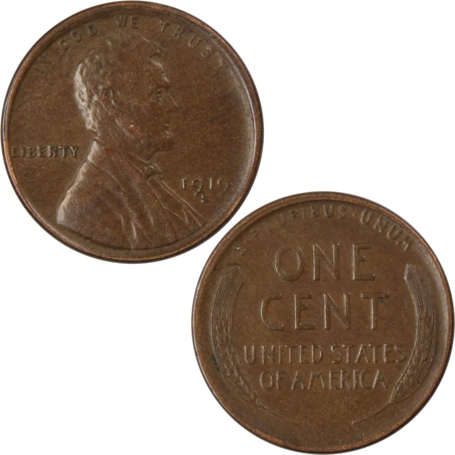 1919 S Lincoln Wheat Cent XF EF Extremely Fine Bronze Penny 1c Coin Collectible