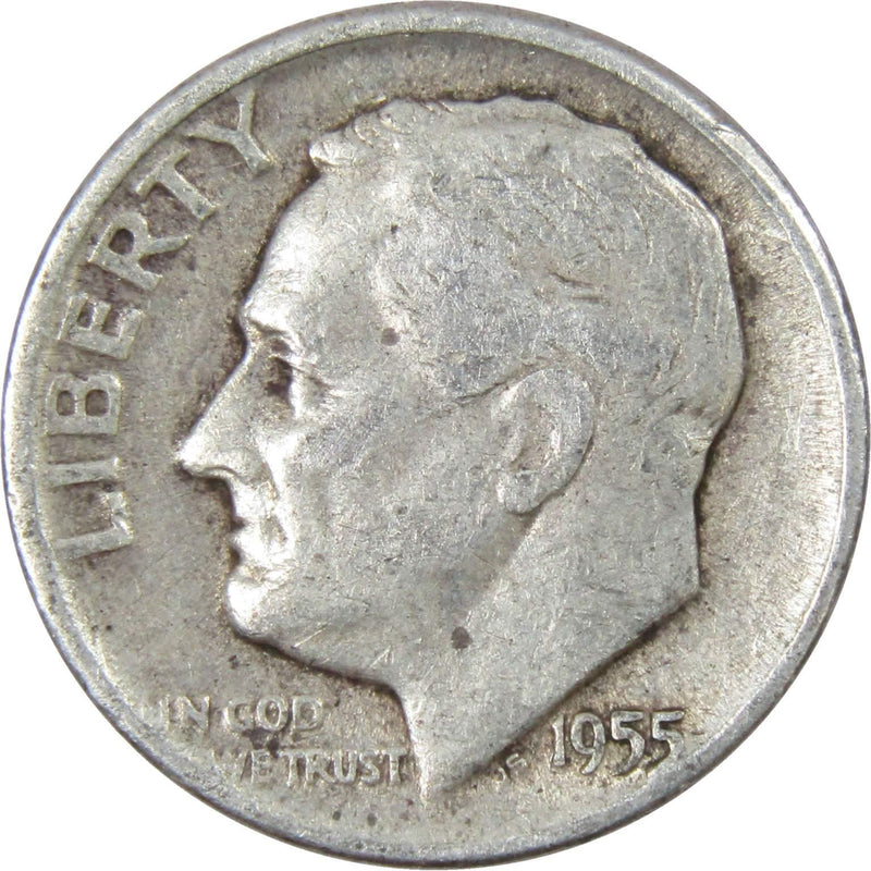 1955 D Roosevelt Dime AG About Good 90% Silver 10c US Coin Collectible - Roosevelt coin - Profile Coins &amp; Collectibles