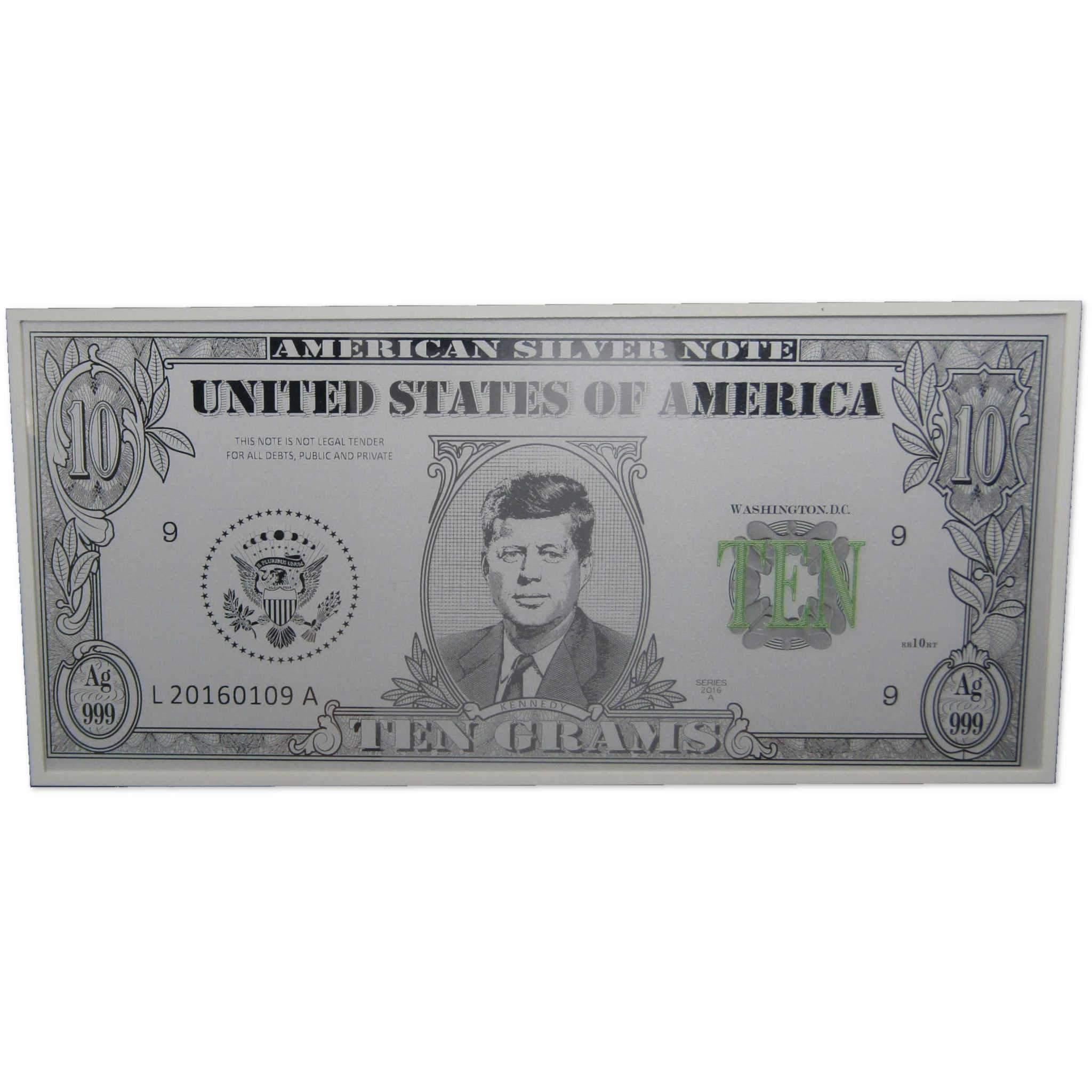 John F Kennedy 10g .999 Silver Proof American Bank Note Bar
