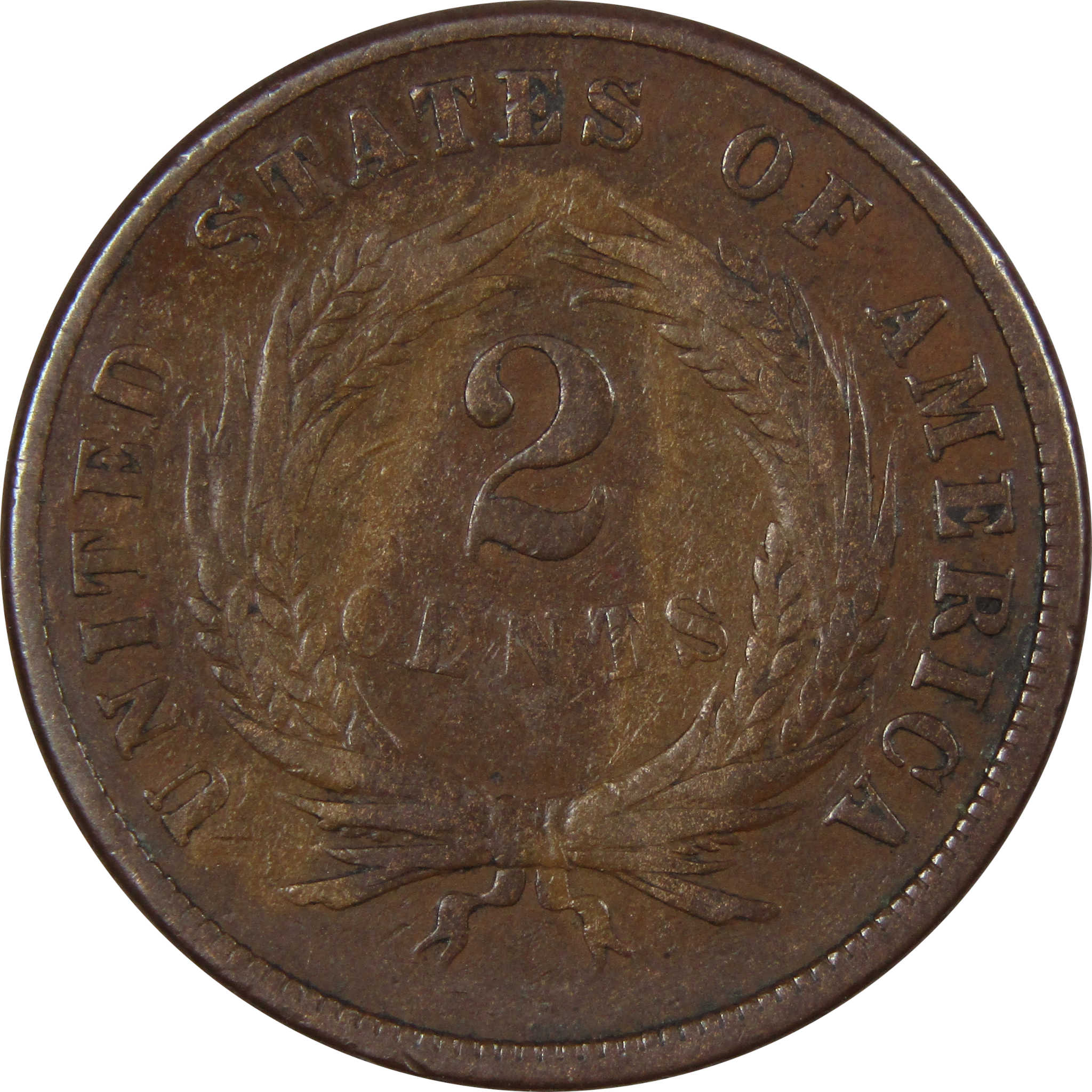 1869 Two Cent Piece F Fine 2c US Type Coin Collectible SKU IPC9277