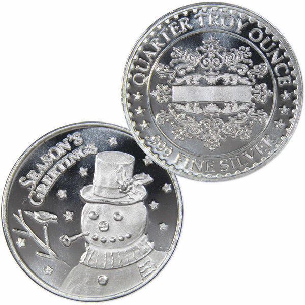 Season's Greetings Christmas Snowman 1/4 oz .999 Fine Silver Round