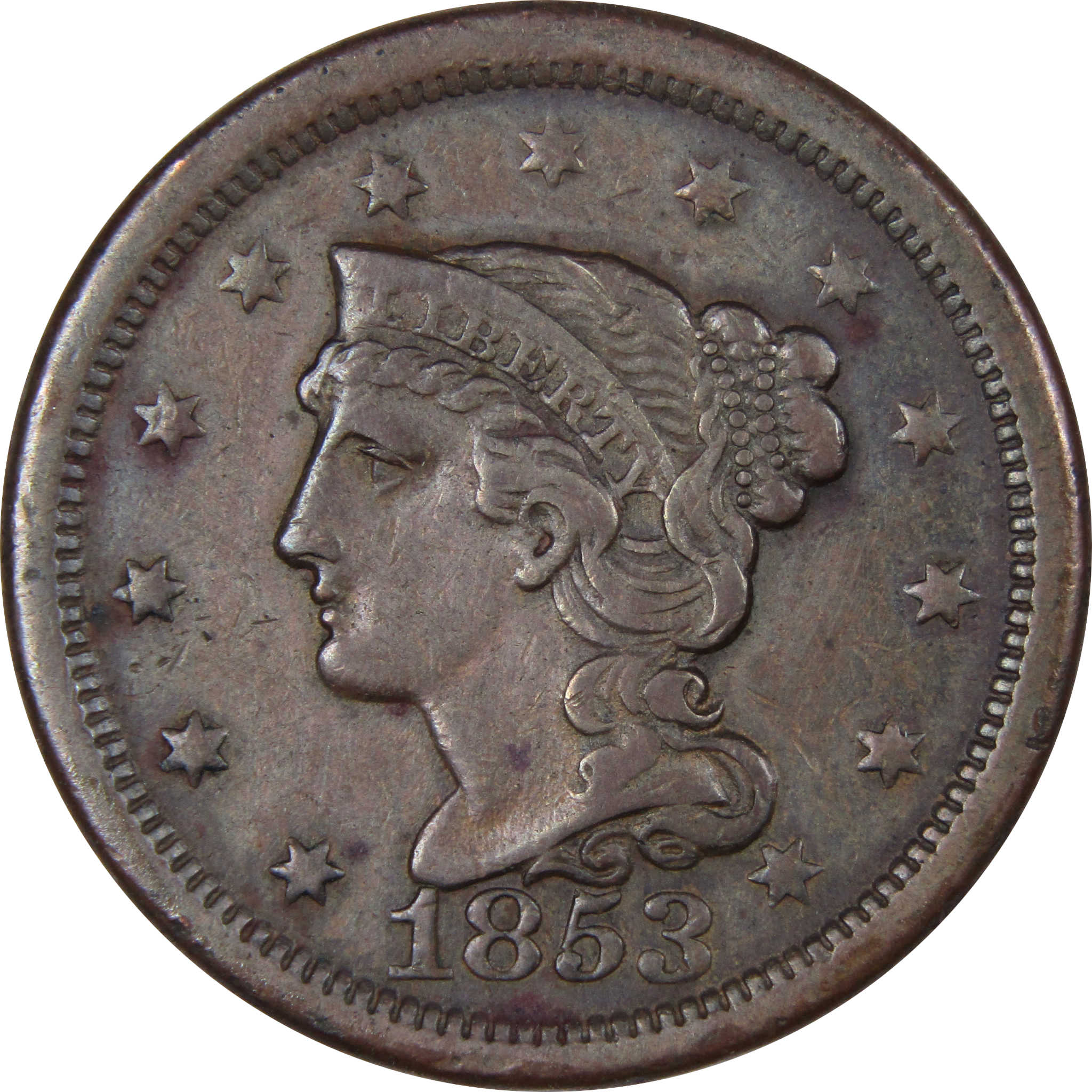 1853 Braided Hair Large Cent VF Very Fine Copper Penny 1c SKU:IPC7950
