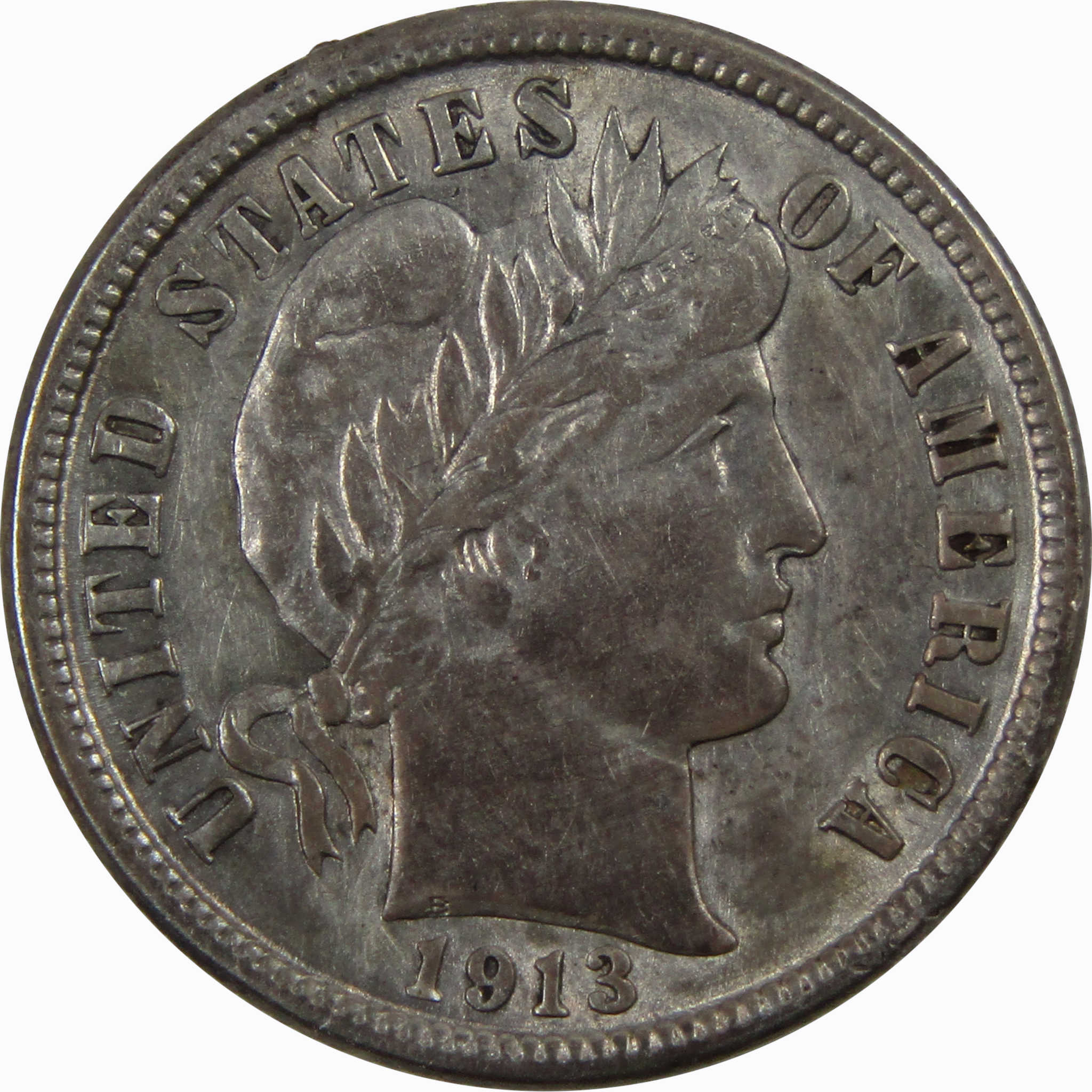 1913 Barber Dime AU About Uncirculated 90% Silver 10c Coin SKU:I4386