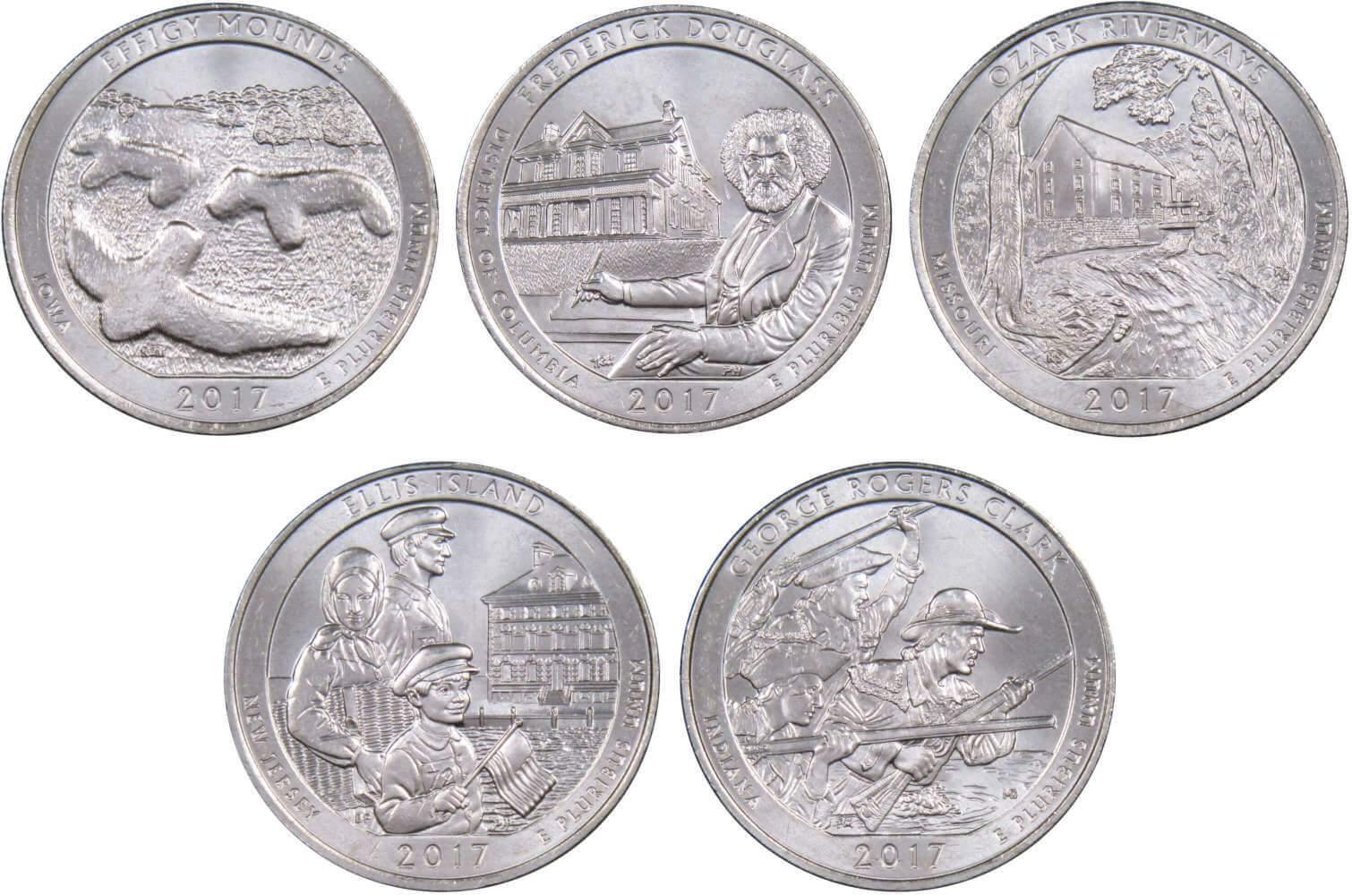 2017 P National Park Quarter 5 Coin Set Uncirculated Mint State 25c Collectible