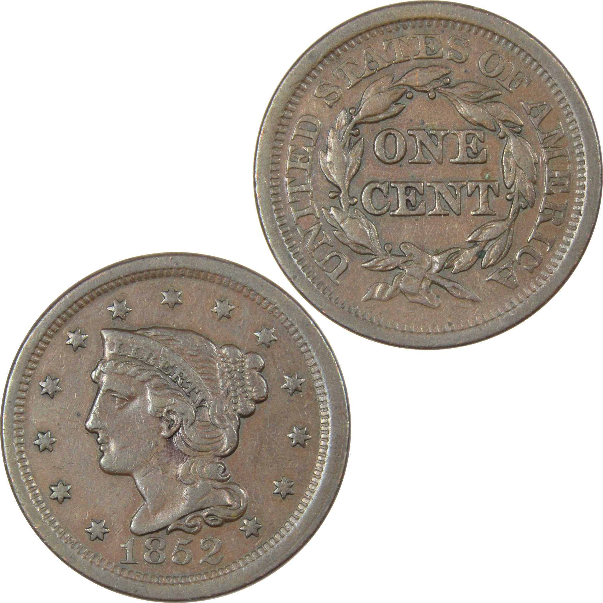 1852 Braided Hair Large Cent Extremely Fine Copper Penny SKU:IPC7256