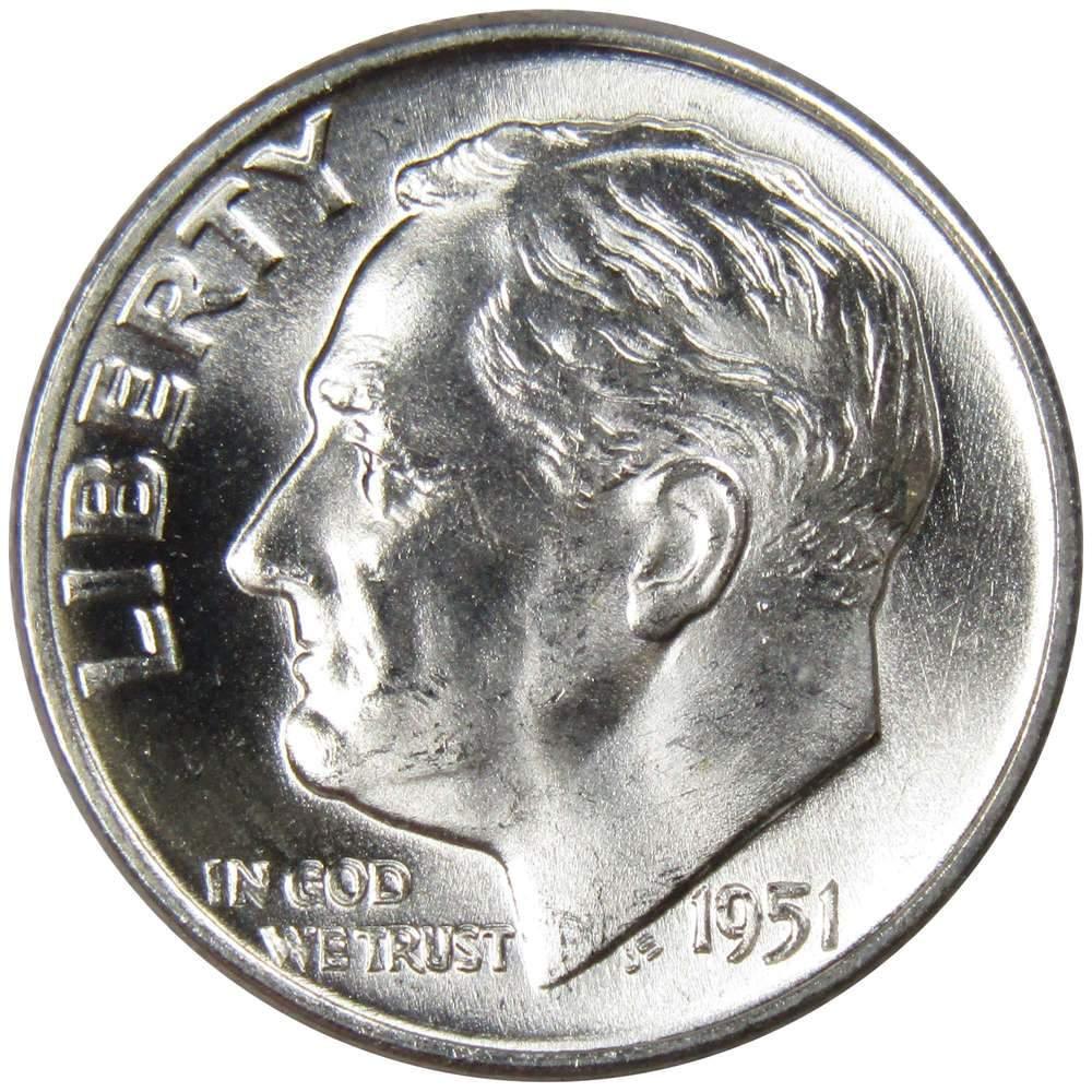 1951 D Roosevelt Dime BU Uncirculated Mint State 90% Silver 10c US Coin