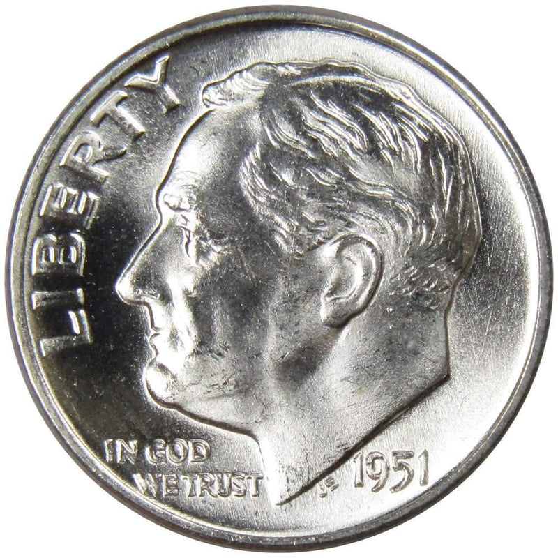 1951 D Roosevelt Dime BU Uncirculated Mint State 90% Silver 10c US Coin - Roosevelt coin - Profile Coins &amp; Collectibles