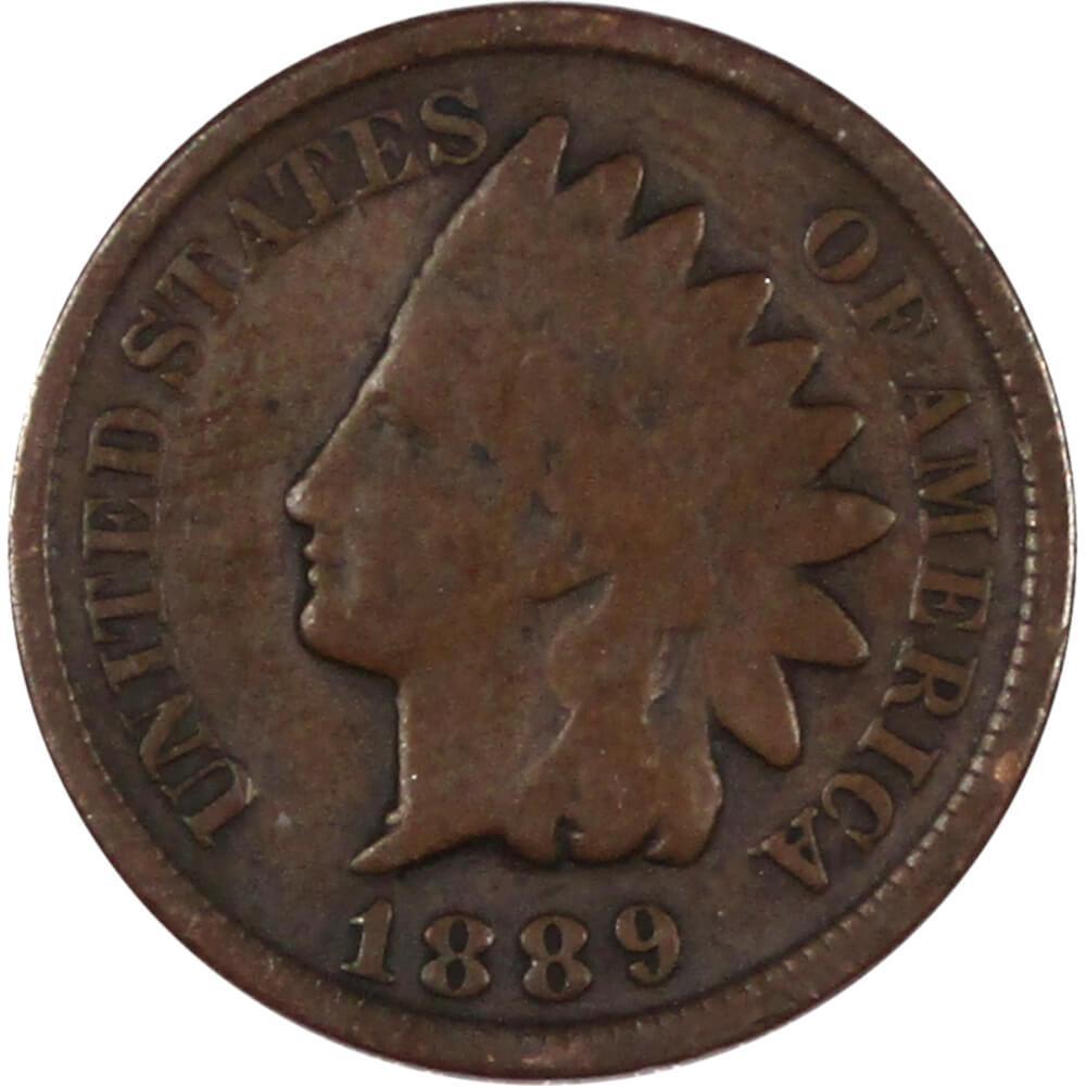 1889 Indian Head Cent AG About Good Bronze Penny 1c Coin Collectible