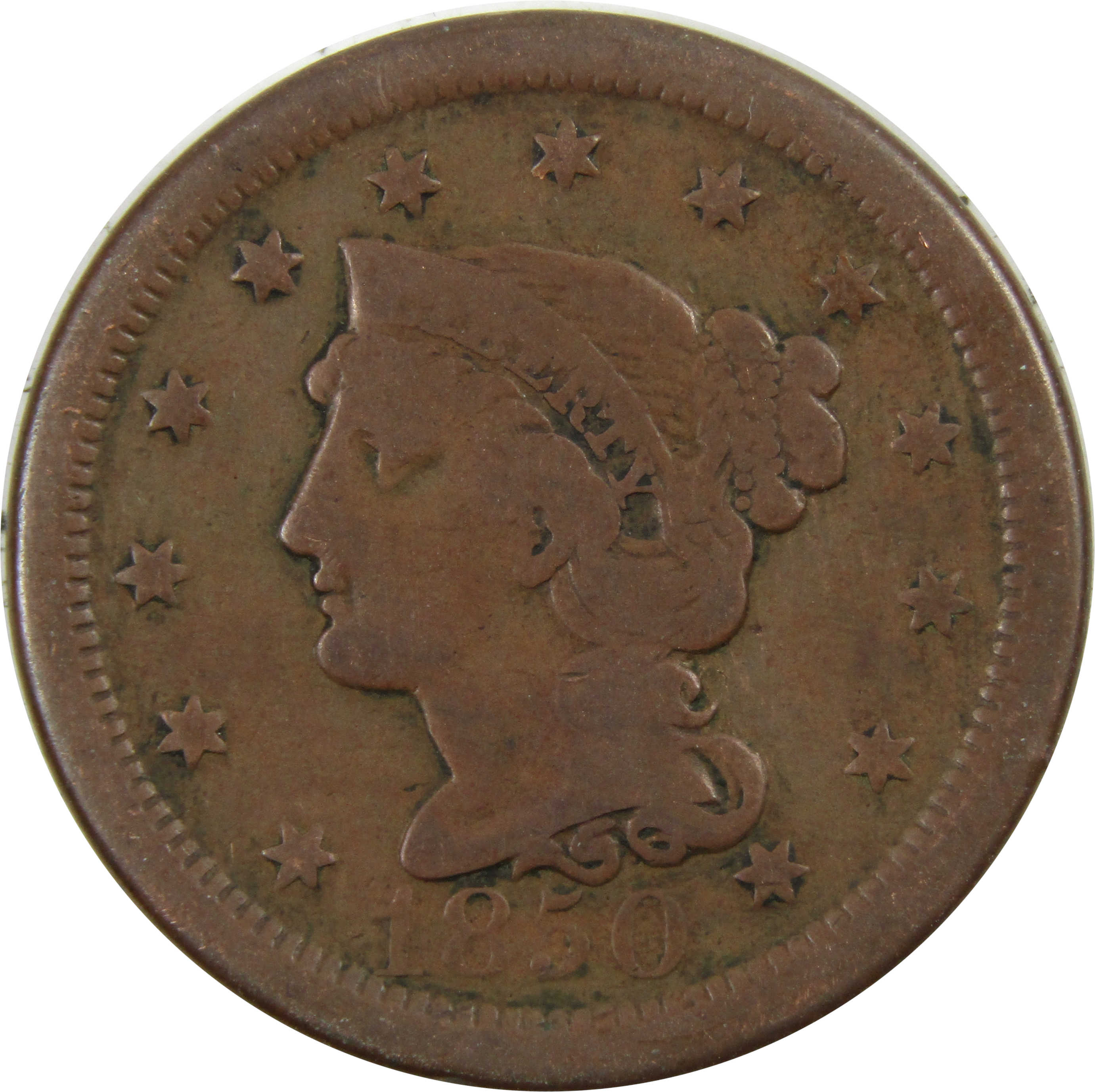 1850 Braided Hair Large Cent AG About Good Copper Penny SKU:I4673