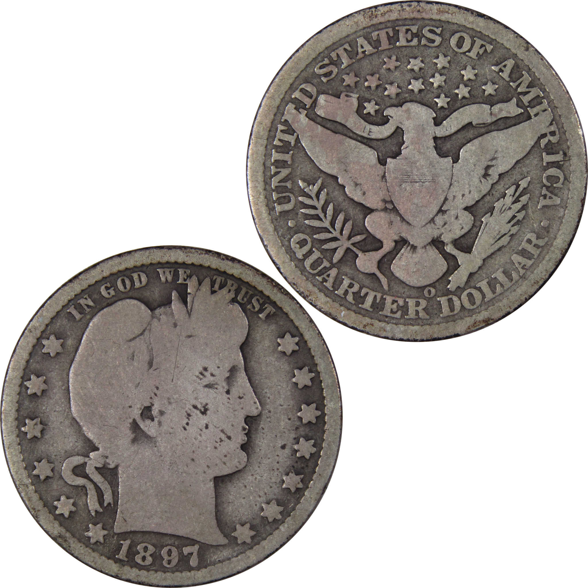 1897 O Barber Quarter G Good 90% Silver 25c US Type Coin SKU:IPC7862