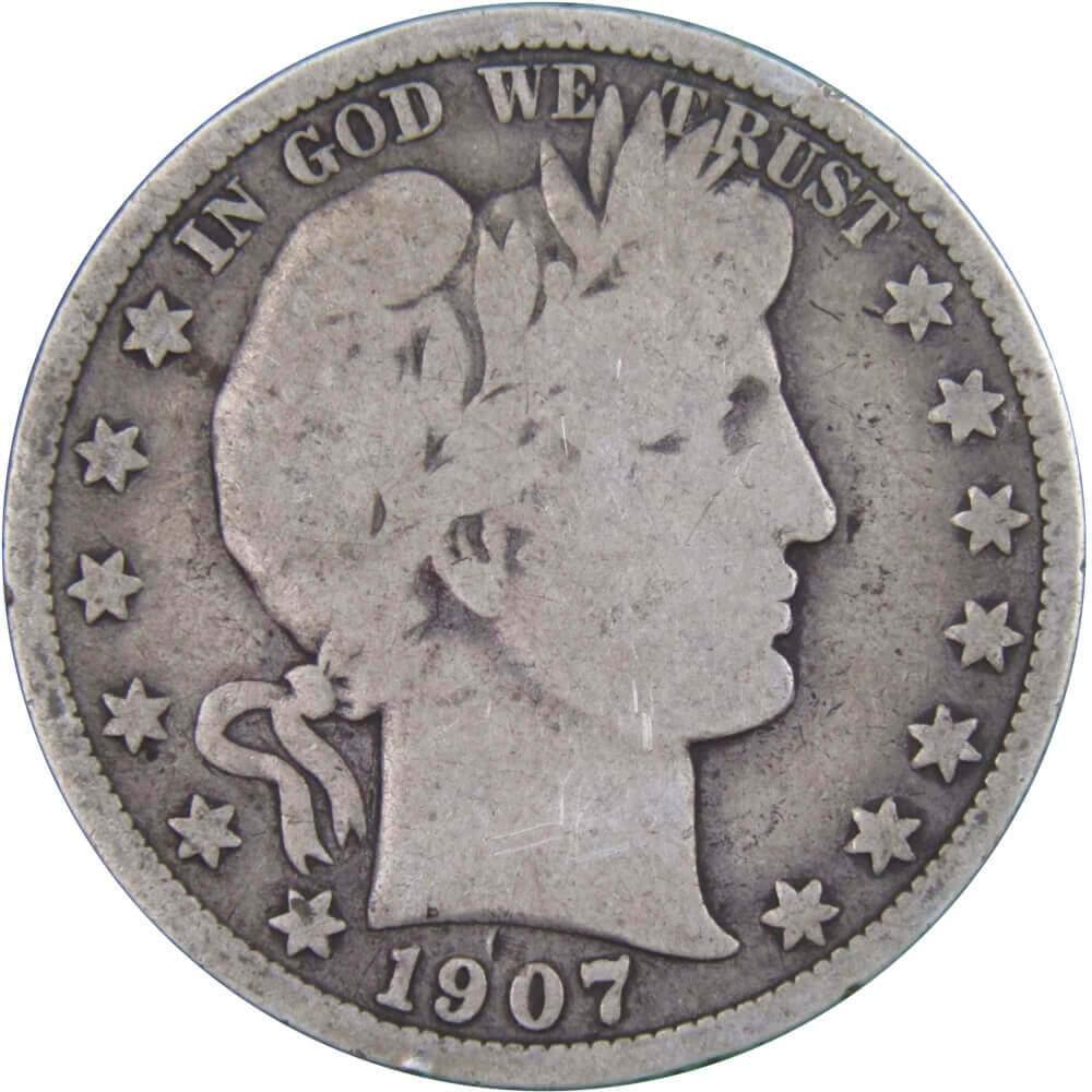 1907 D Barber Half Dollar AG About Good 90% Silver 50c US Type Coin Collectible
