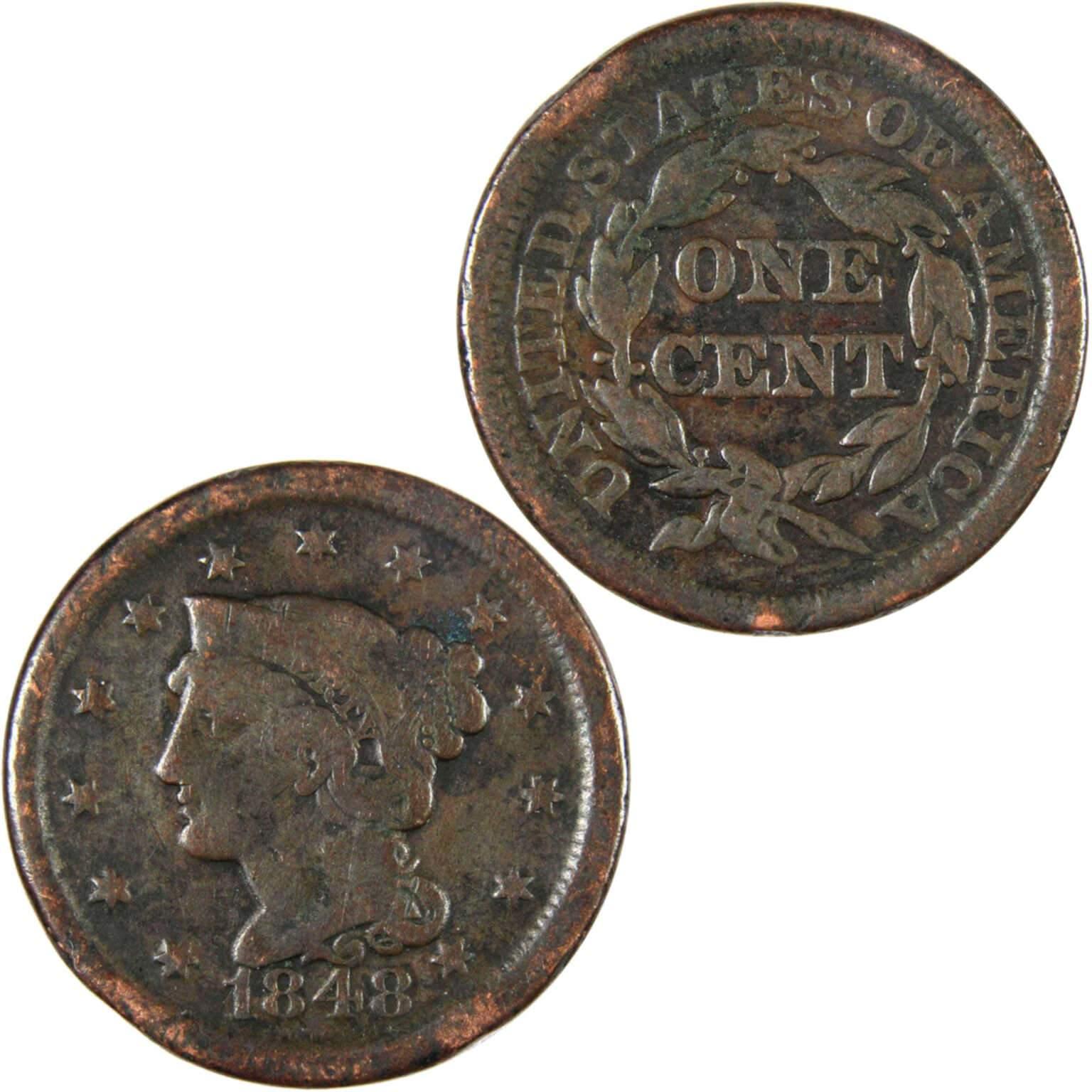 1848 Braided Hair Large Cent Copper Penny 1c US Type Coin Collectible