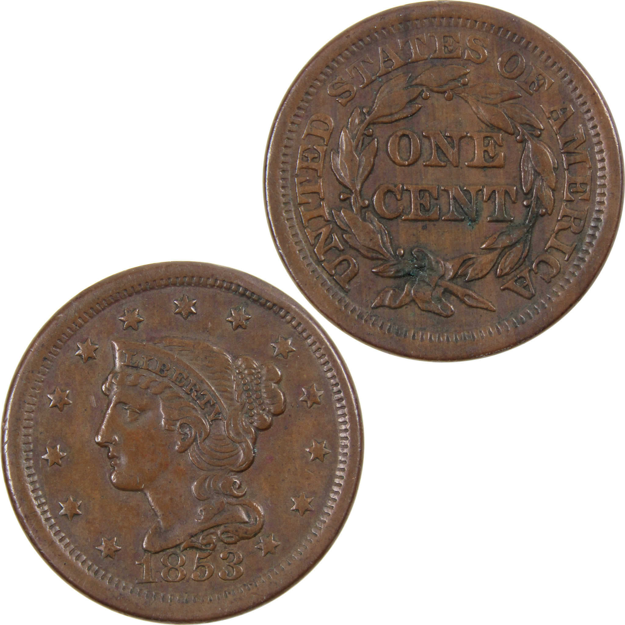 1853 Braided Hair Large Cent XF Extremely Fine Copper Penny SKU:I3505