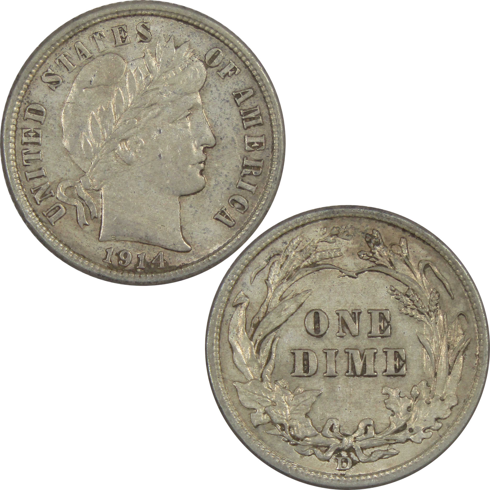 1914 D Barber Dime AU About Uncirculated 90% Silver 10c SKU:IPC8458
