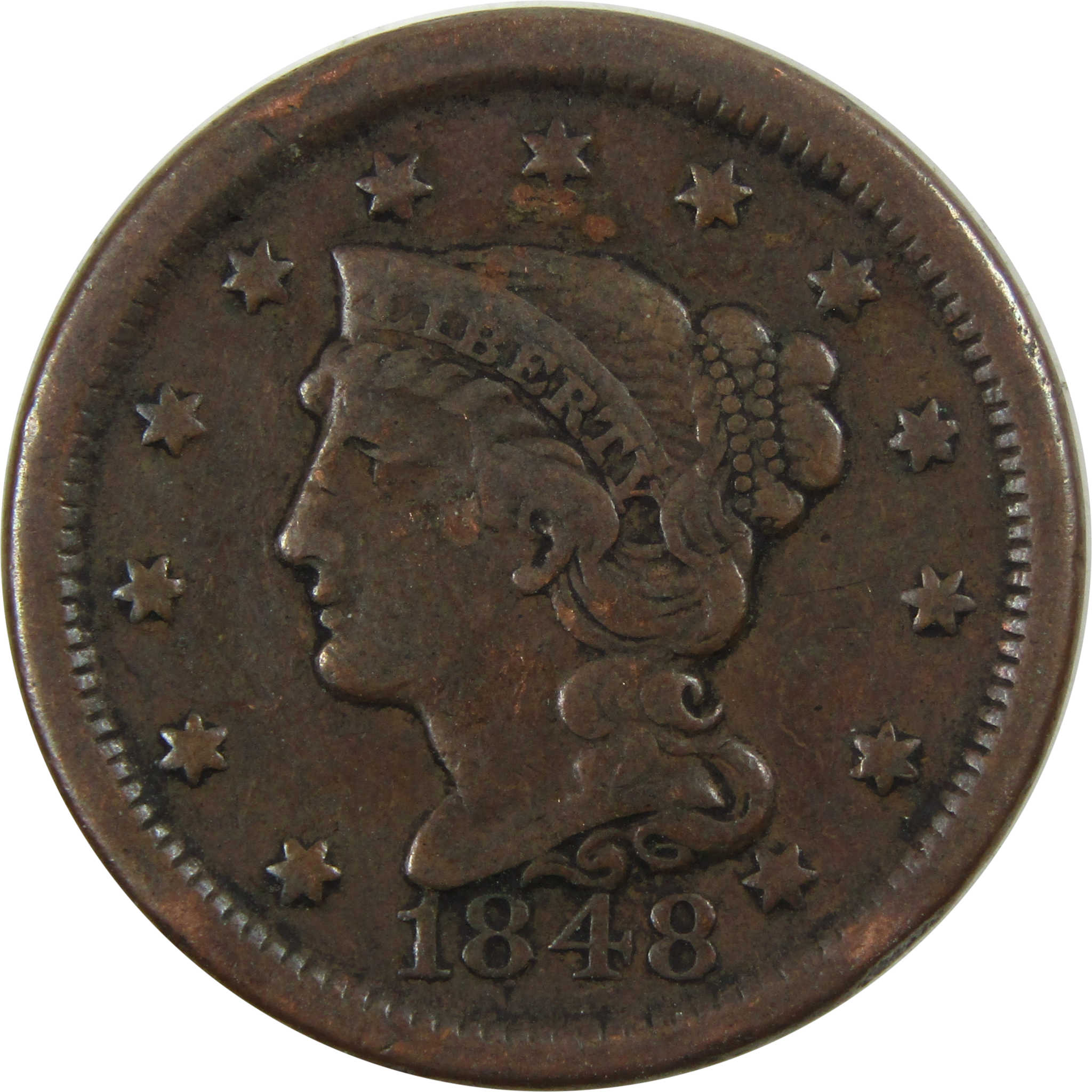 1848 Braided Hair Large Cent VG Very Good Copper Penny SKU:I4653