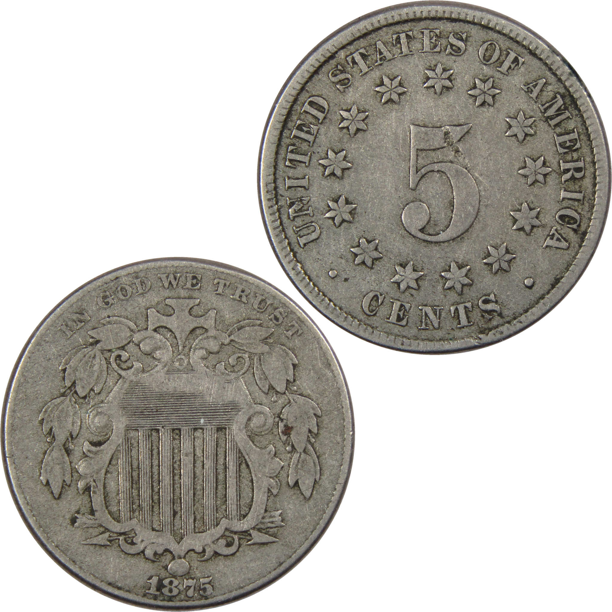 1875 Shield Nickel 5 Cent Piece VF Very Fine 5c US Type Coin SKU:I652