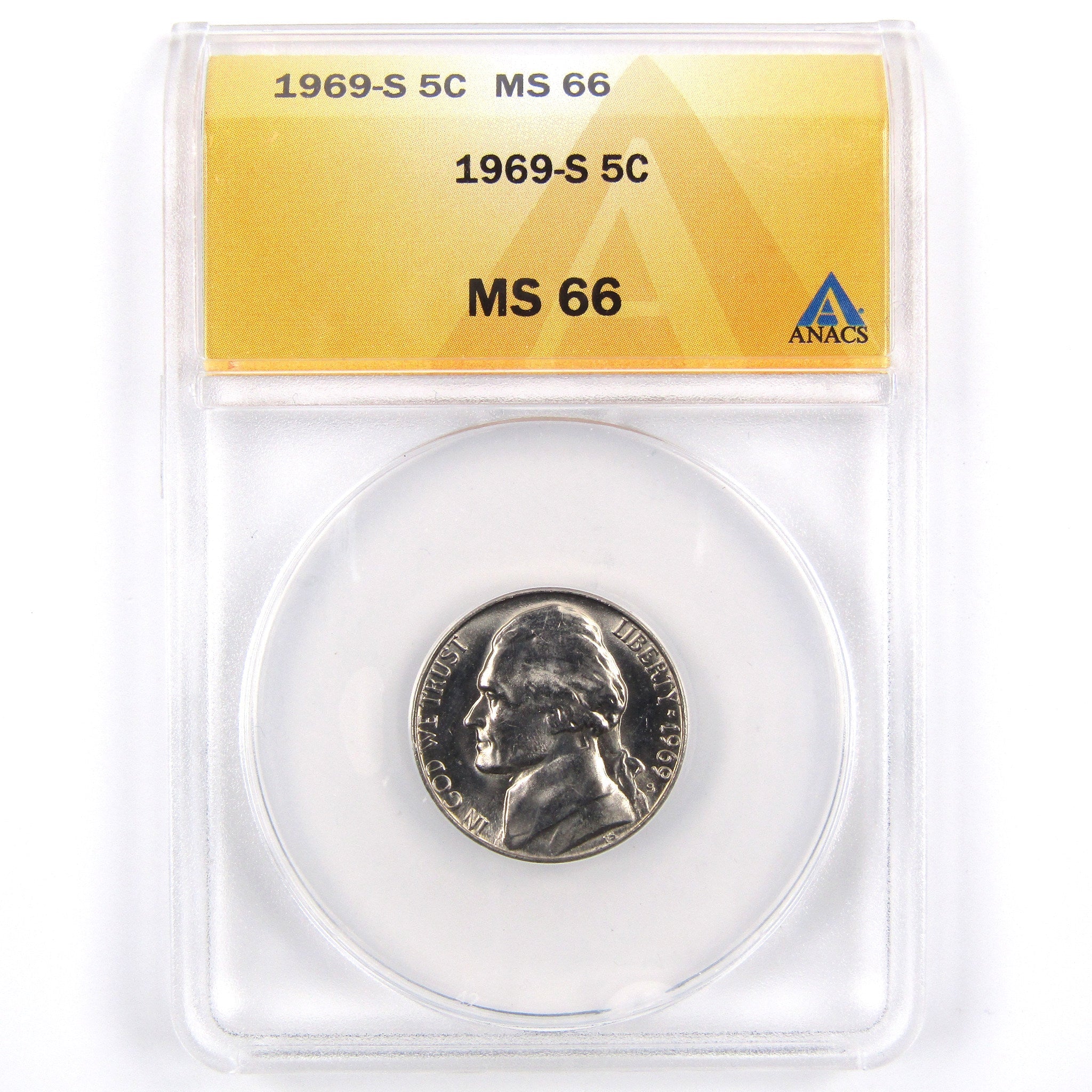 1969 S Jefferson Nickel MS 66 ANACS 5c Uncirculated SKU:CPC2283