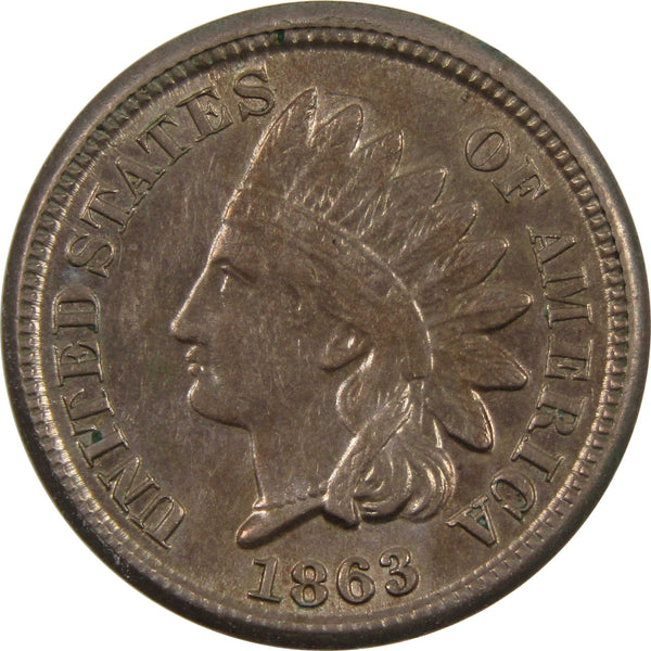 1863 Indian Head Cent AU About Uncirculated Copper-Nickel SKU:CPC2502 -Indian Head Pennies - Indian Head Cents - Indian Head Penny - Profile Coins &amp; Collectibles