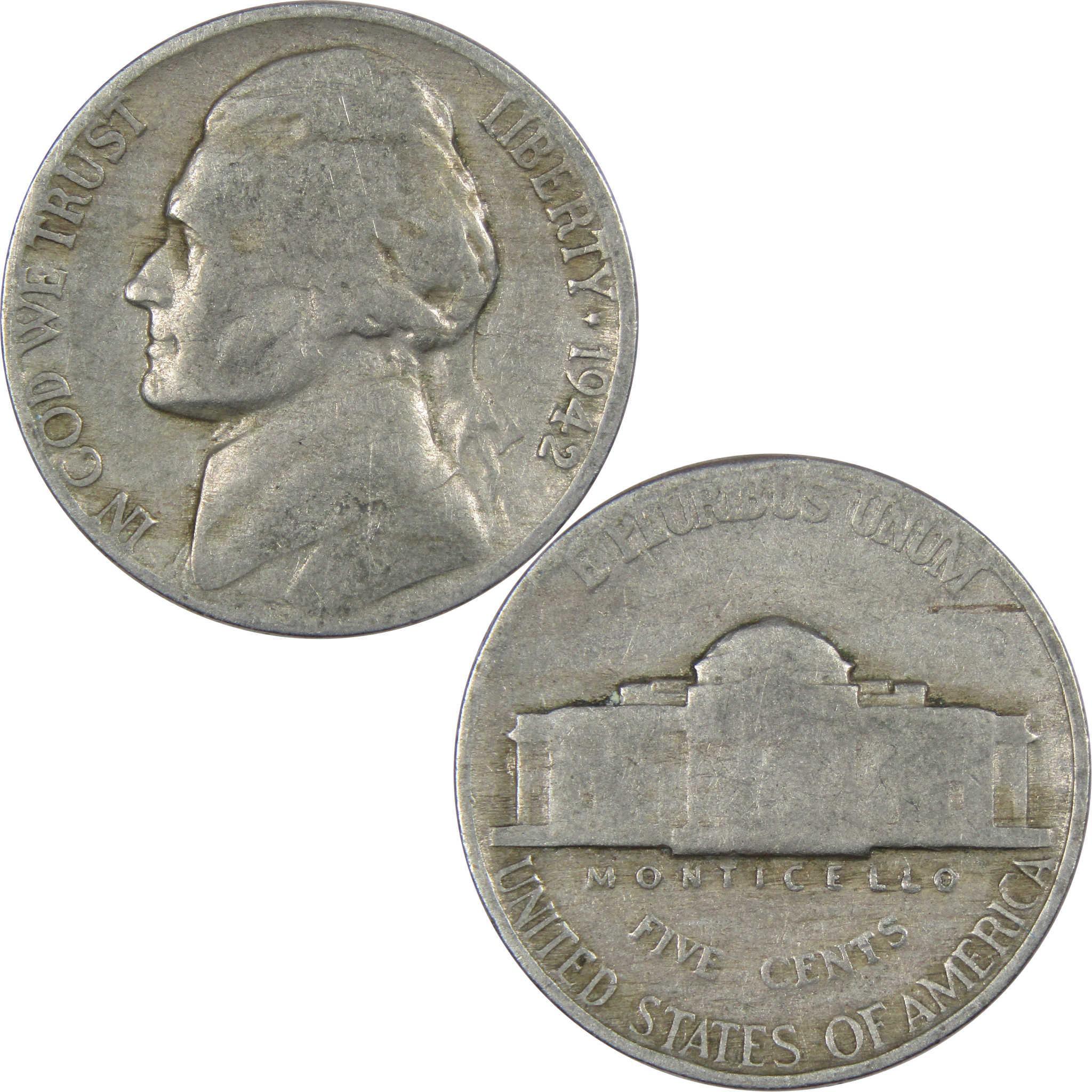 1942 Jefferson Nickel Circulated 5c Coin Collectible
