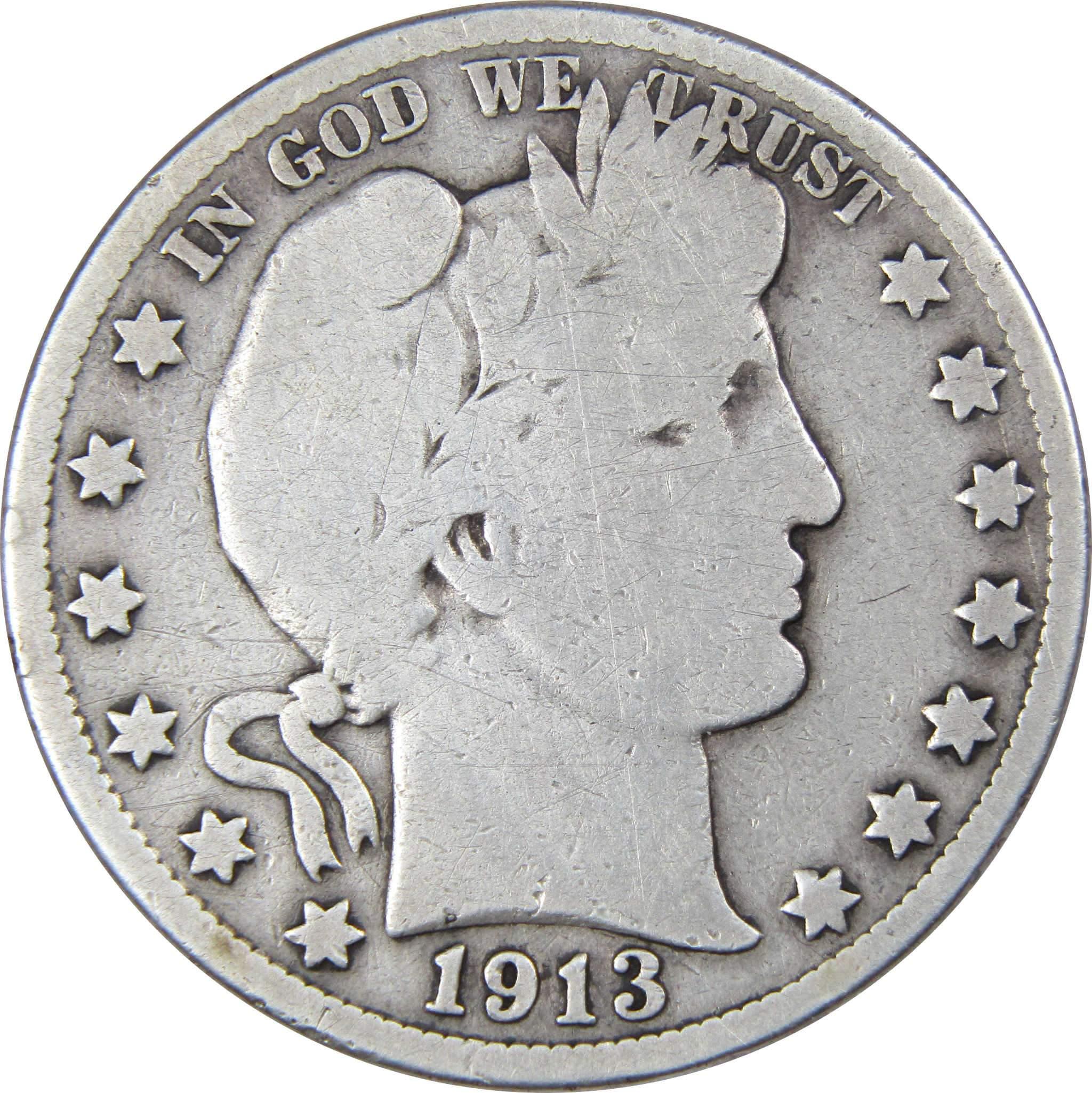 1913 Barber Half Dollar G Good Details 90% Silver 50c Coin SKU:IPC5401